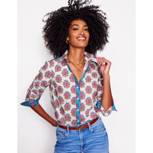 Sienna Cotton Shirt-Ivory, Wildflower Stamp