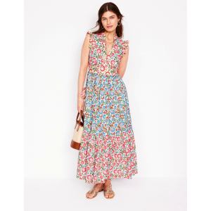 Wren Tiered Midi Dress-Ivory, Garden Vine