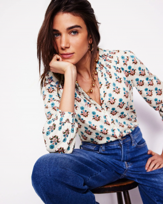 Fay Smocked Jersey Shirt-Ivory Pansy Stamp