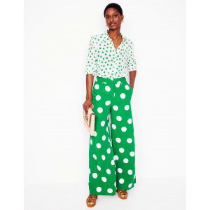 Wide Leg Trousers-Rich Emerald, Abstract Dot
