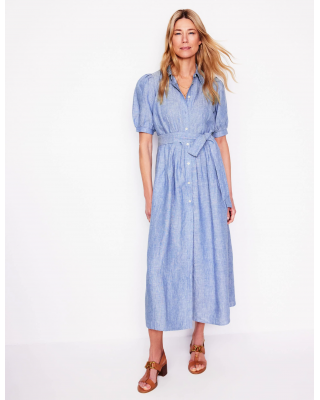 Alexa Linen Maxi Shirt Dress-Grey Blue Chambray