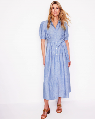 Alexa Linen Maxi Shirt Dress-Grey Blue Chambray