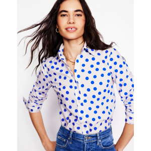Sienna Cotton Shirt-Ivory, Blue Abstract Dot