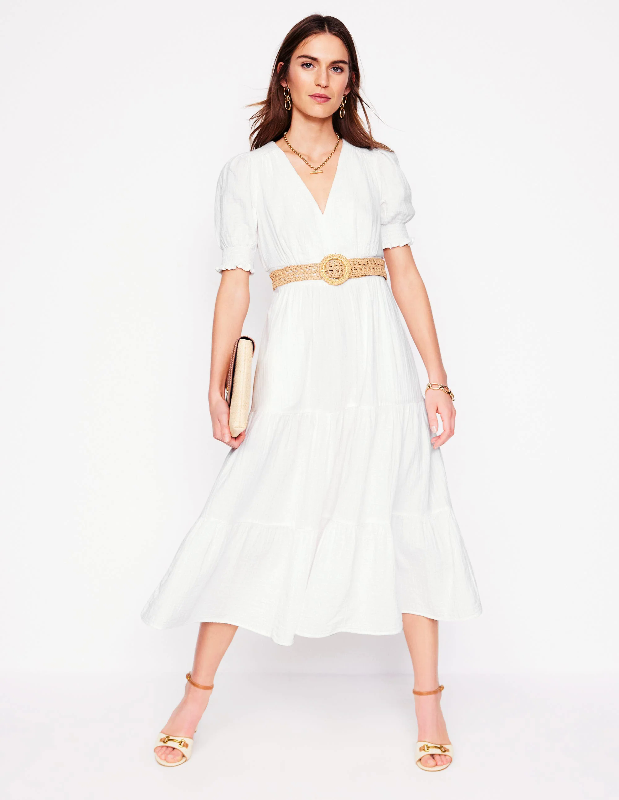 Double Cloth Midi Dress-White