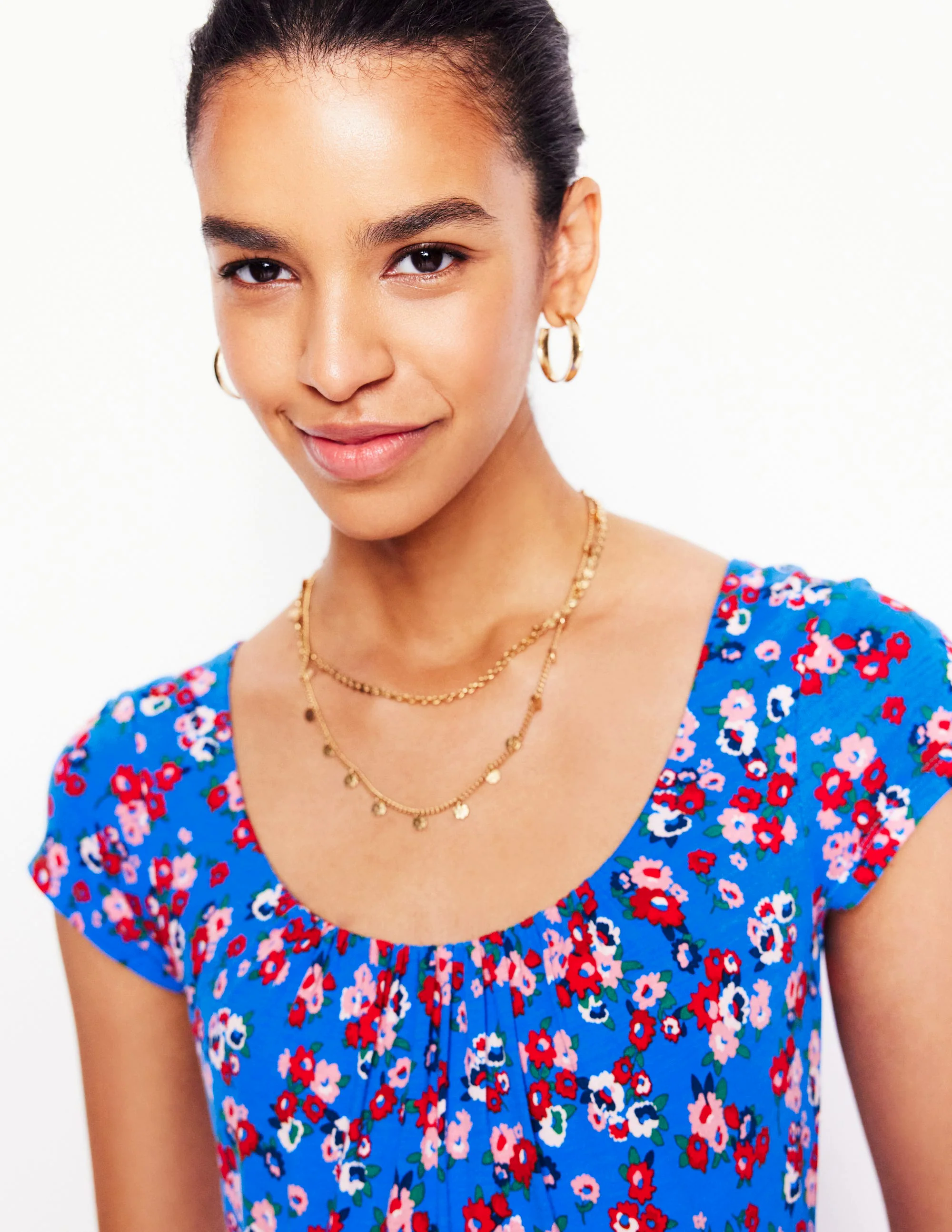  Jersey Dress-Cerulean Blue, Painterly Posy