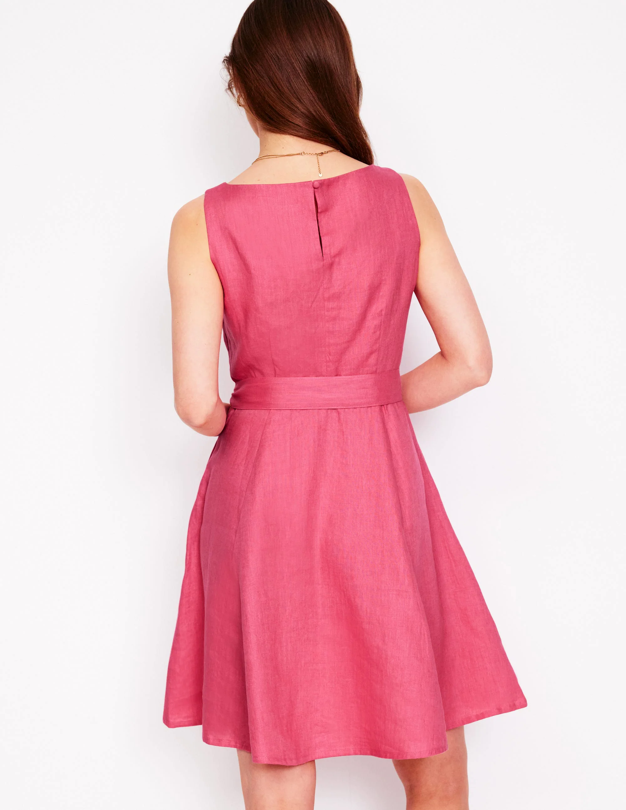  Sleeveless Linen Dress-Rose Pink