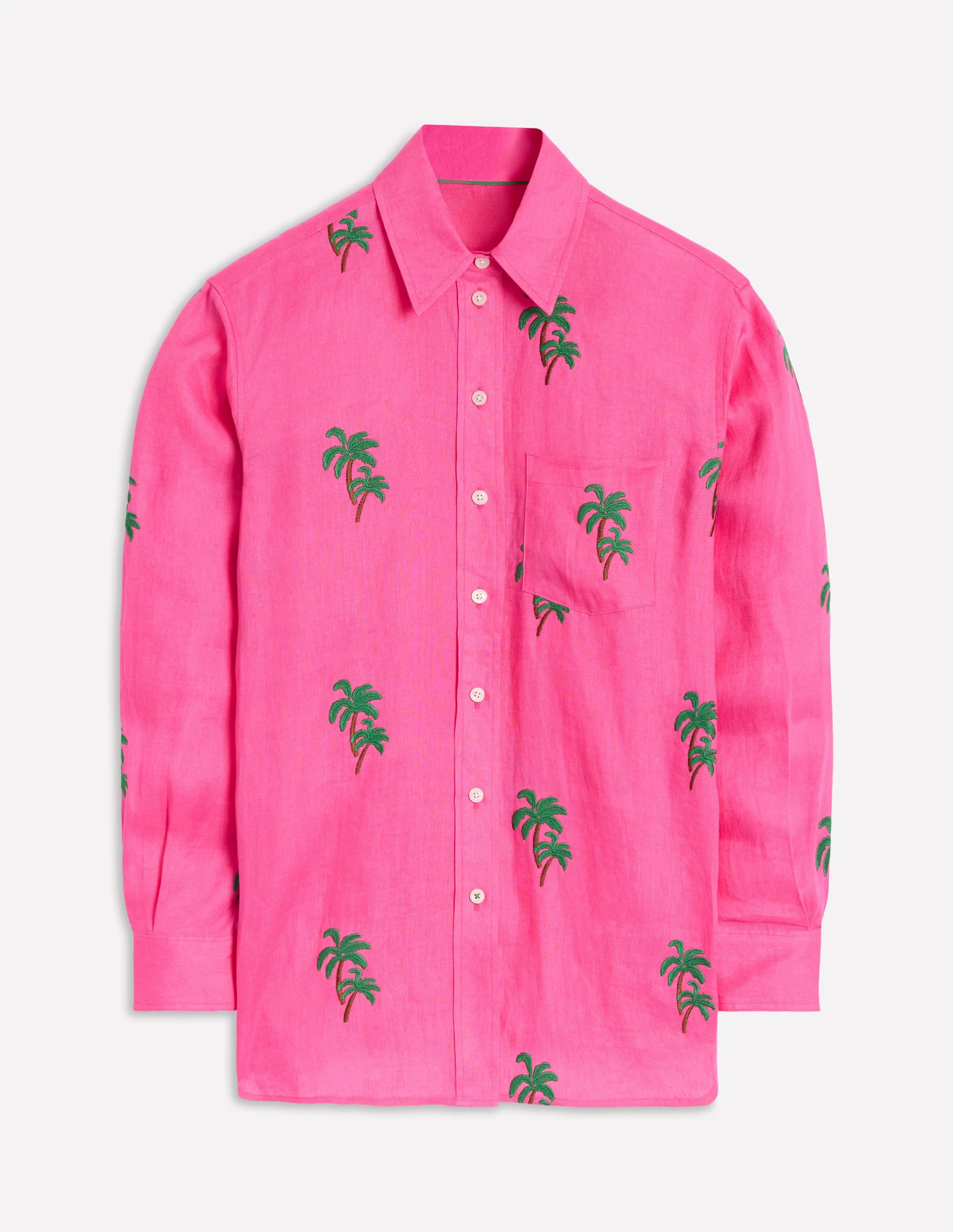  Relaxed Linen Shirt-Sorbet Pink, Palm Tree