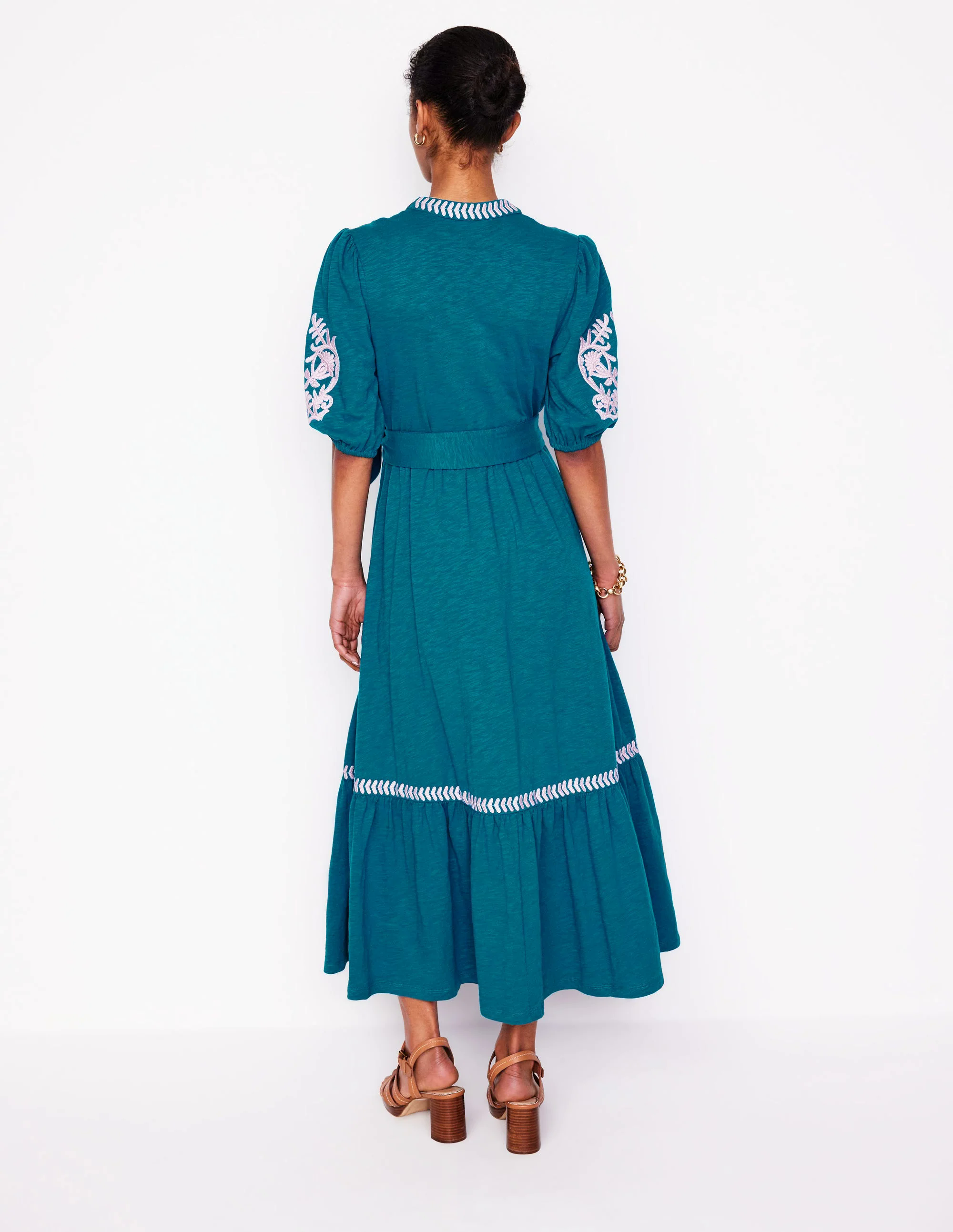 Embroidered Jersey Dress-Deep Sea, Meadowsweet Pink