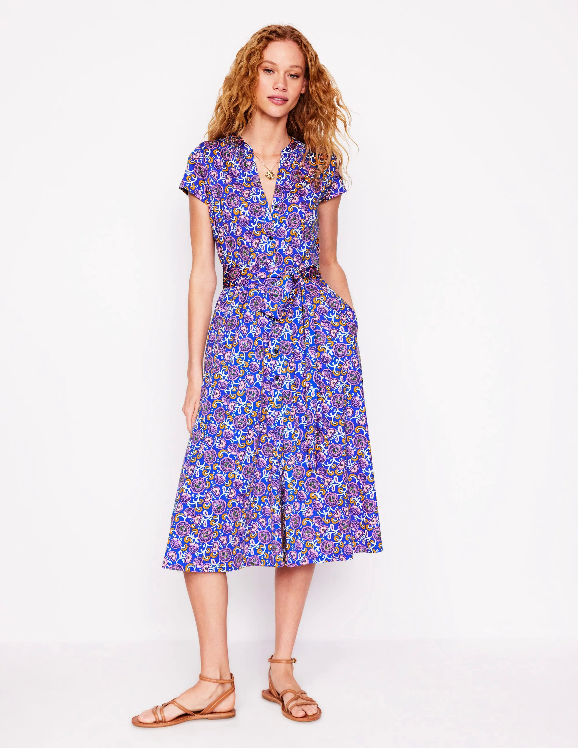 Jersey Shirt Dress-Gallery Blue, Garden Vine
