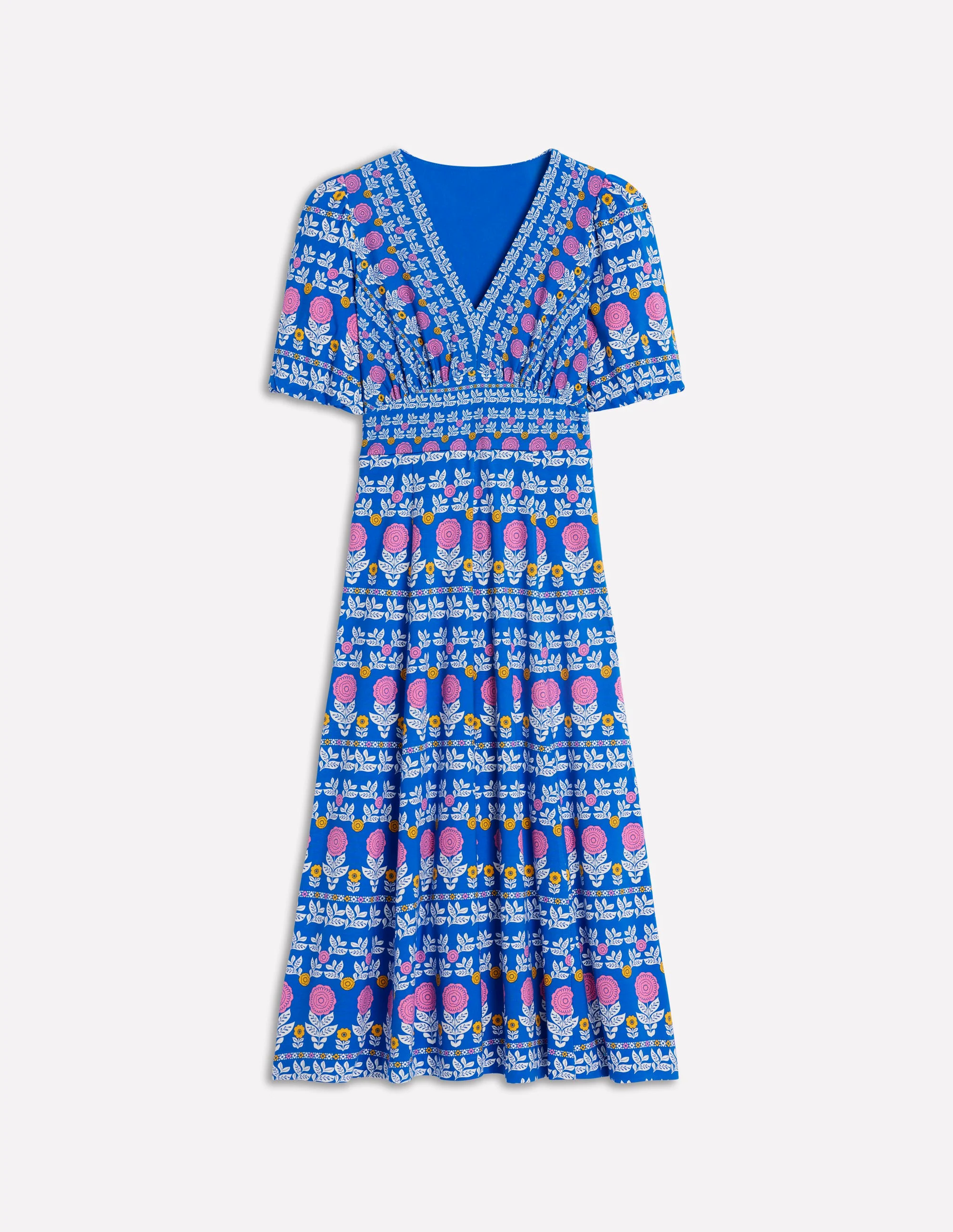  Puff Sleeve Tea Dress-Gallery Blue, Dahlia Garden