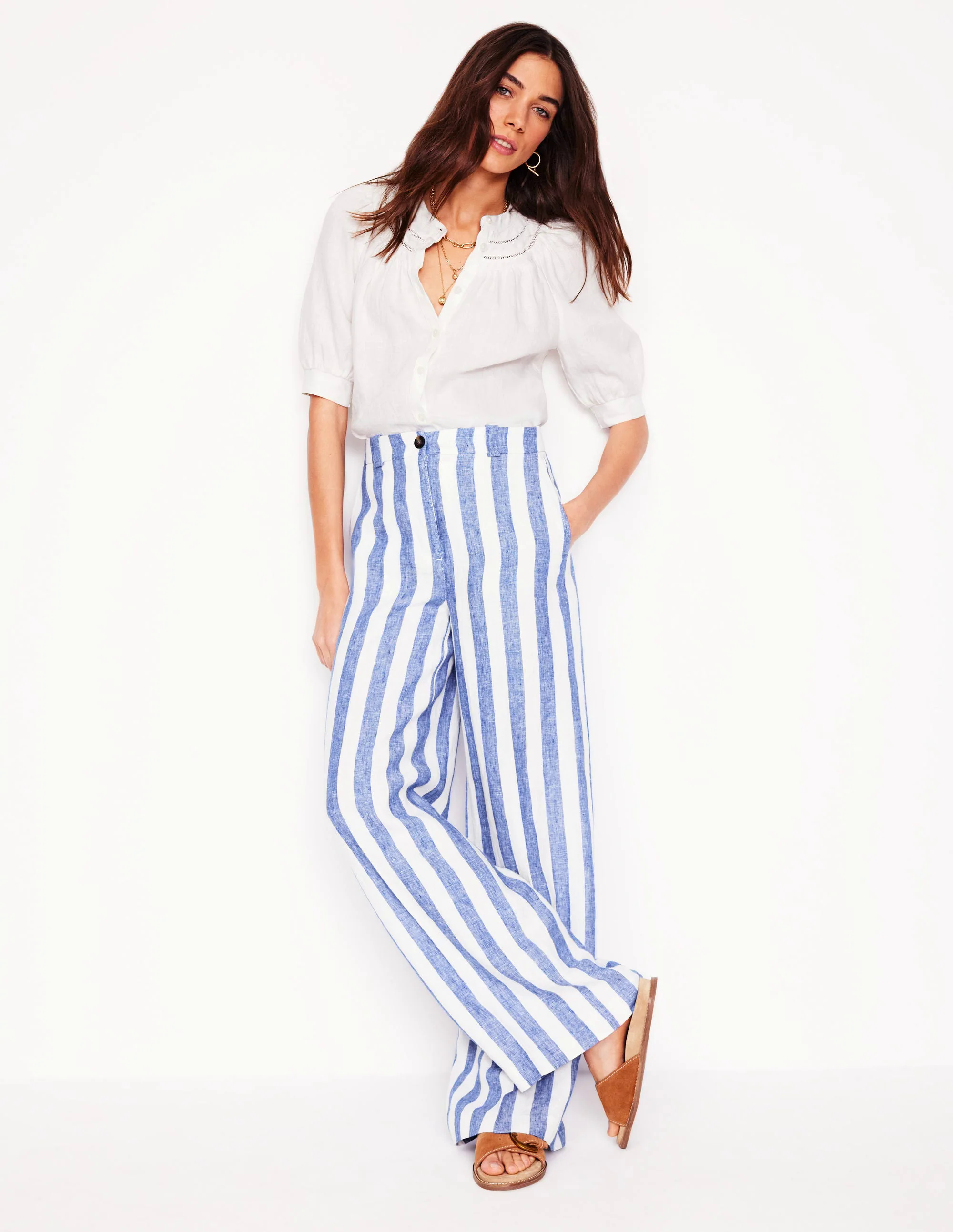 Westbourne Linen Pants-Bright Blue Stripe Westbourne Linen Pants-Bright Blue Stripe