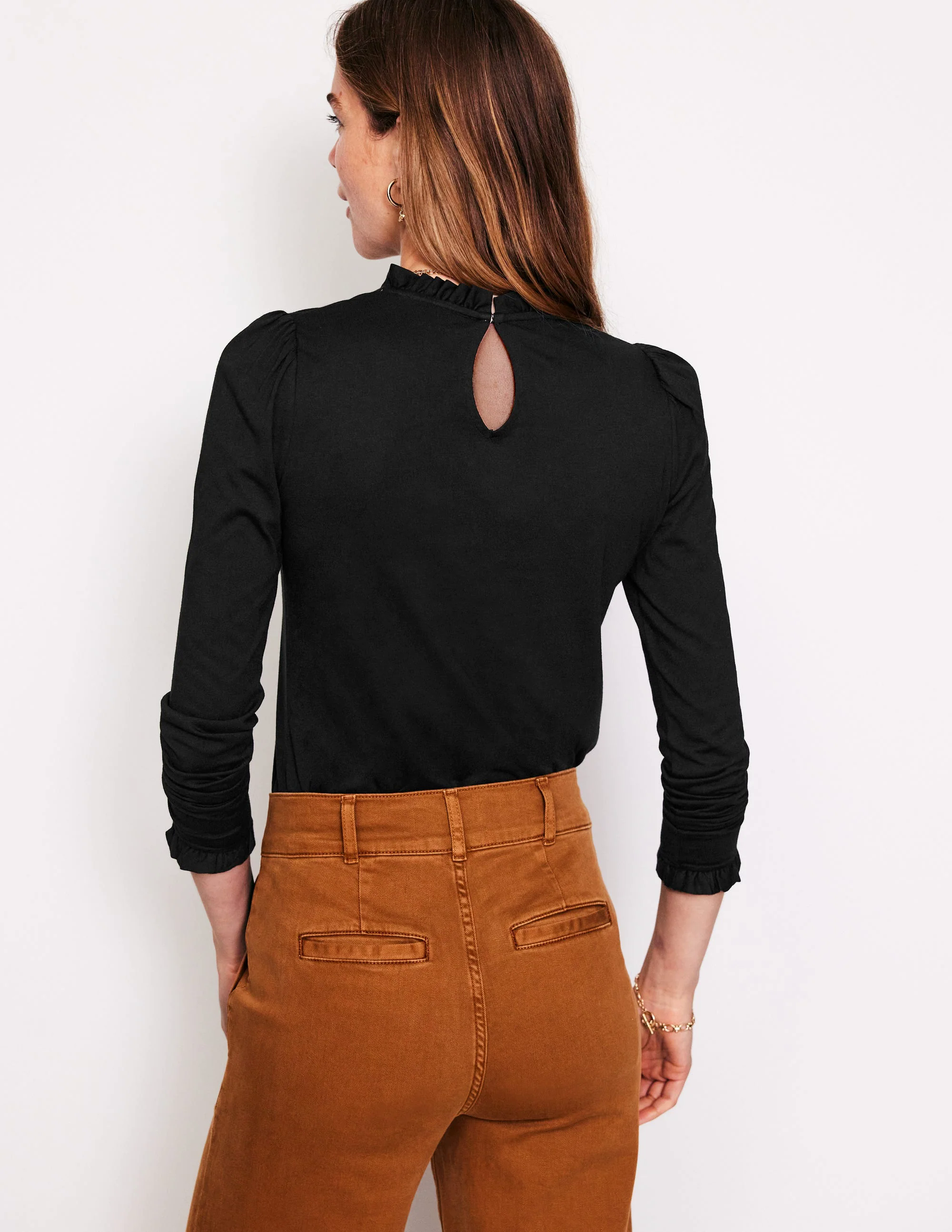 Supersoft Frill Detail Top-Black Supersoft Frill Detail Top-Black