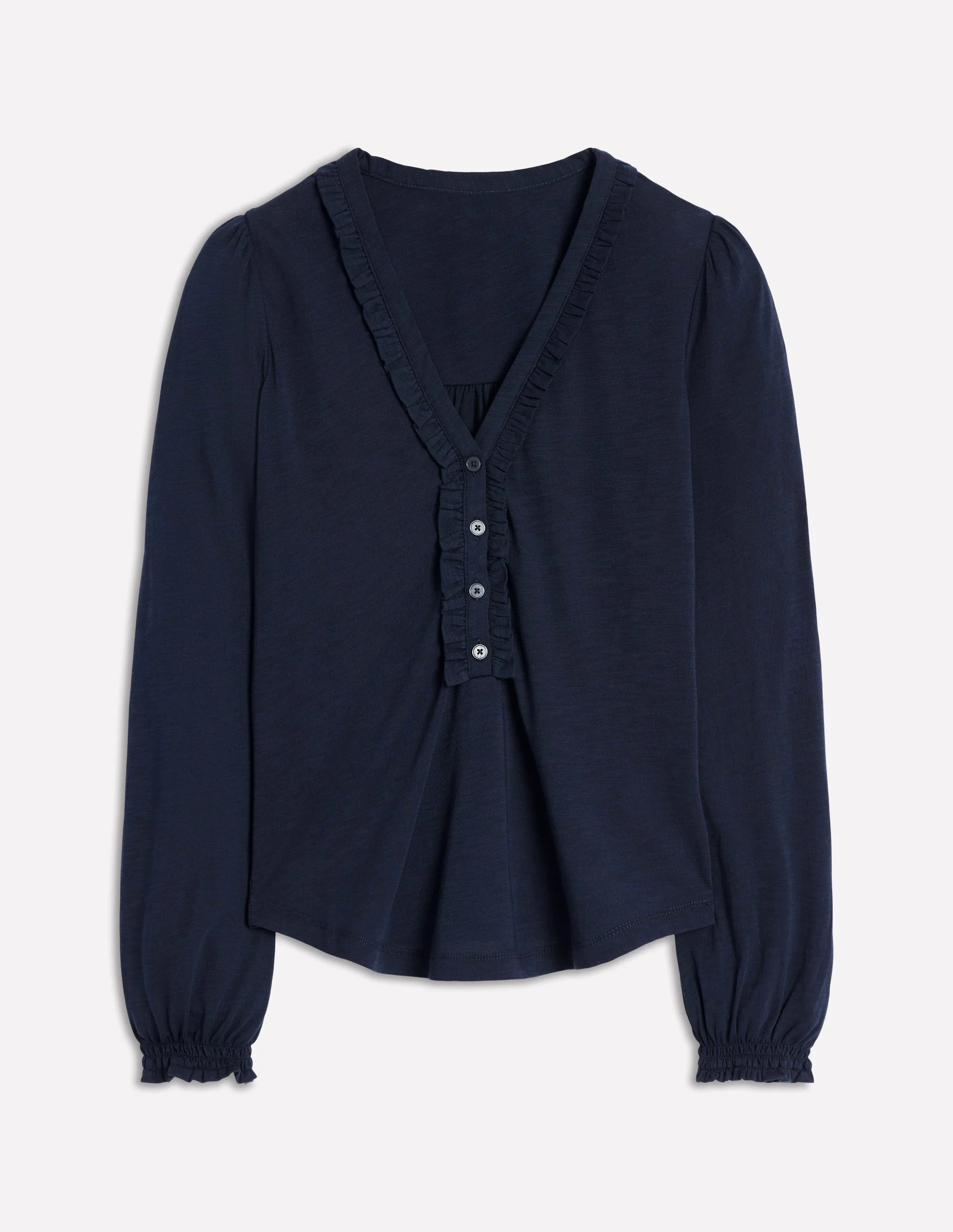 Ruffled Henley Top-Navy