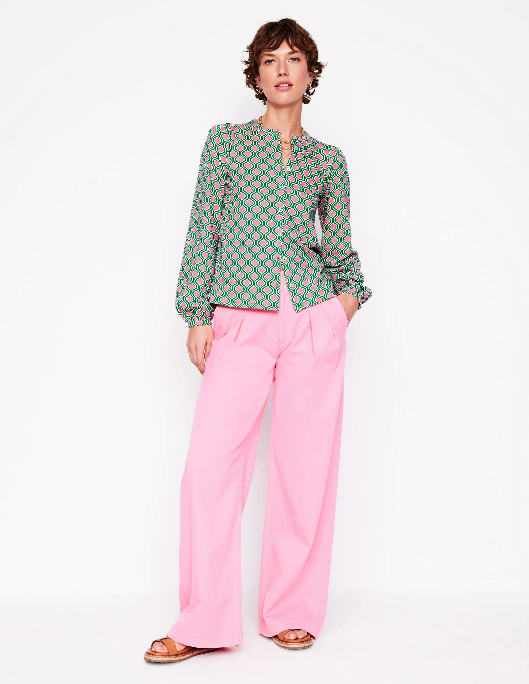Marina Jersey Shirt-Rich Emerald, Geo Trellis Marina Jersey Shirt-Rich Emerald, Geo Trellis