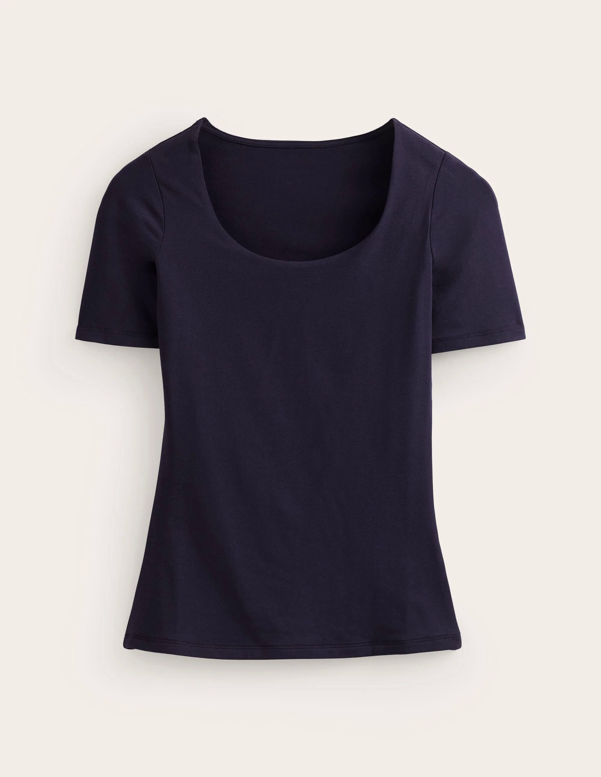Double Layer Scoop T-shirt-Navy Double Layer Scoop T-shirt-Navy