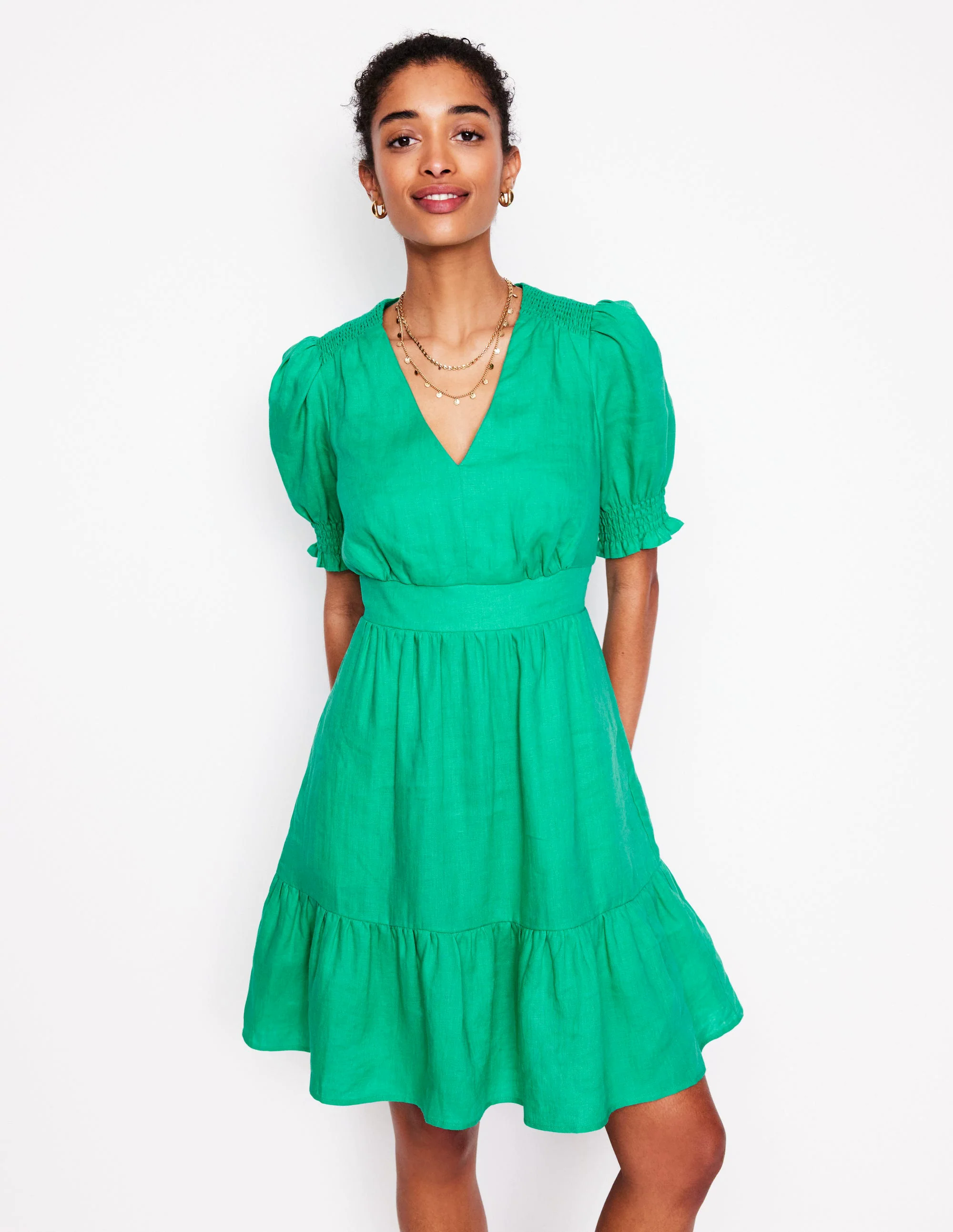  Linen Short Dress-Aquamarine Blue