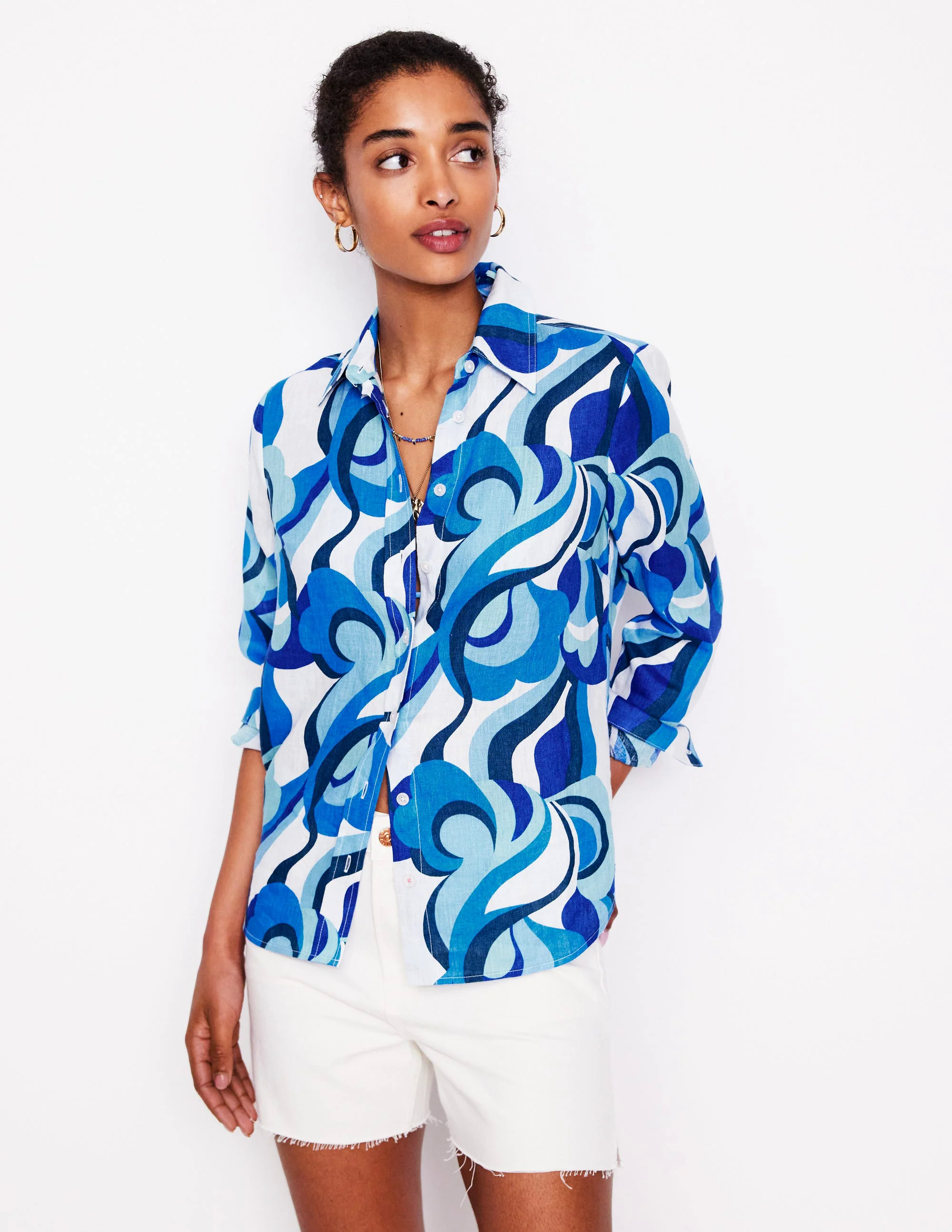 Linen Shirt-Multi Abstract Swirl