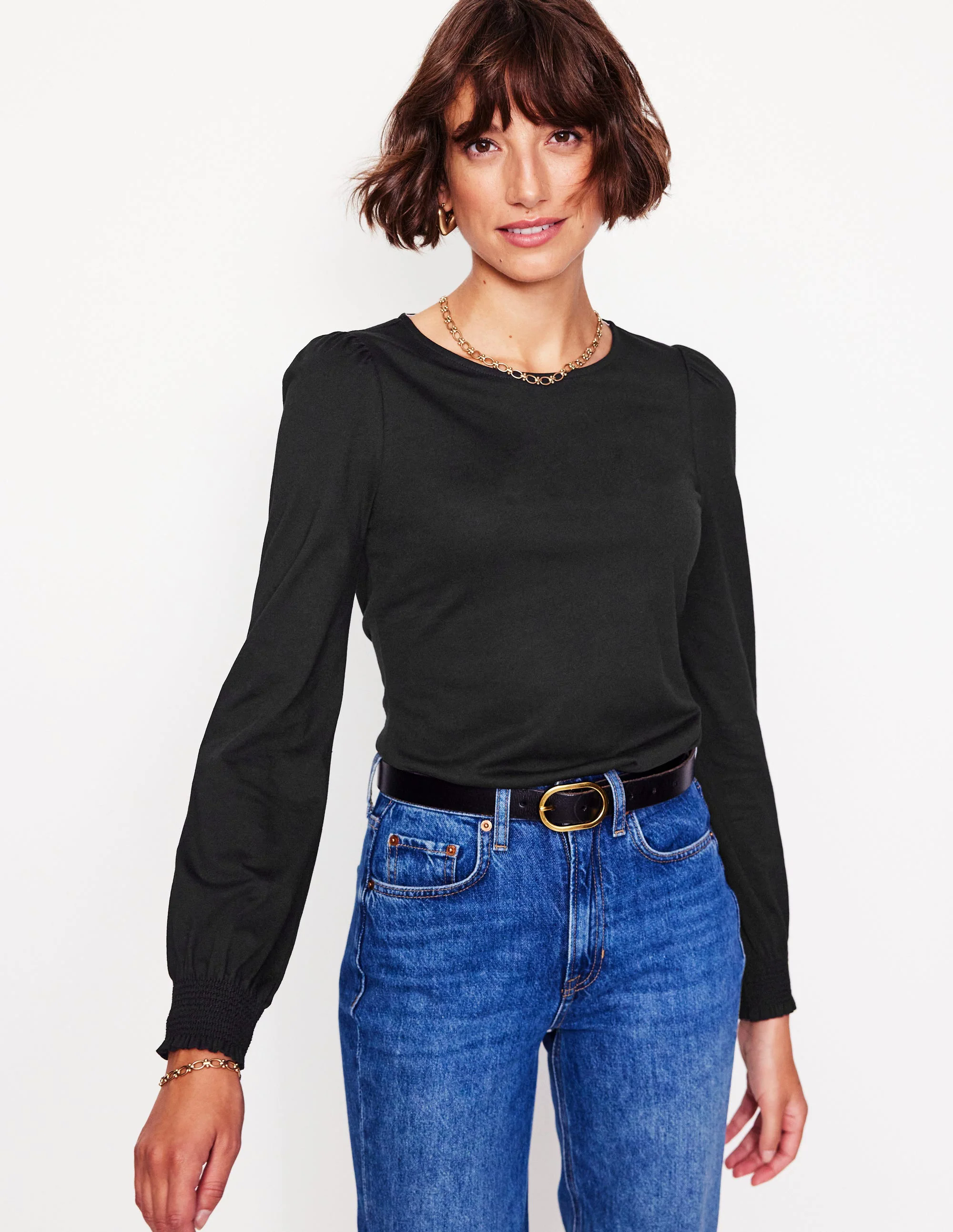 Smocked Cuff Supersoft Top-Black Smocked Cuff Supersoft Top-Black