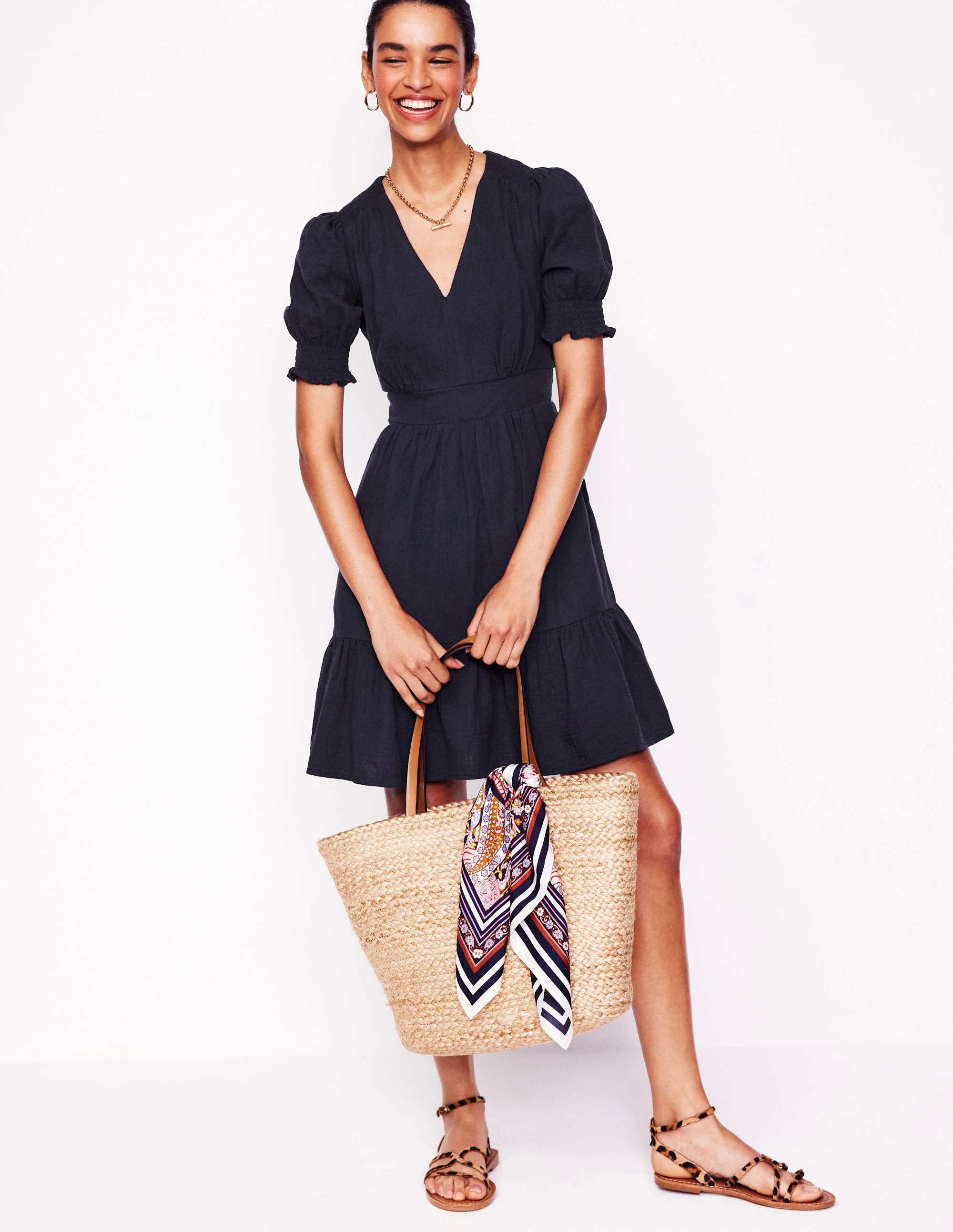  Double Cloth Short Dress-Navy