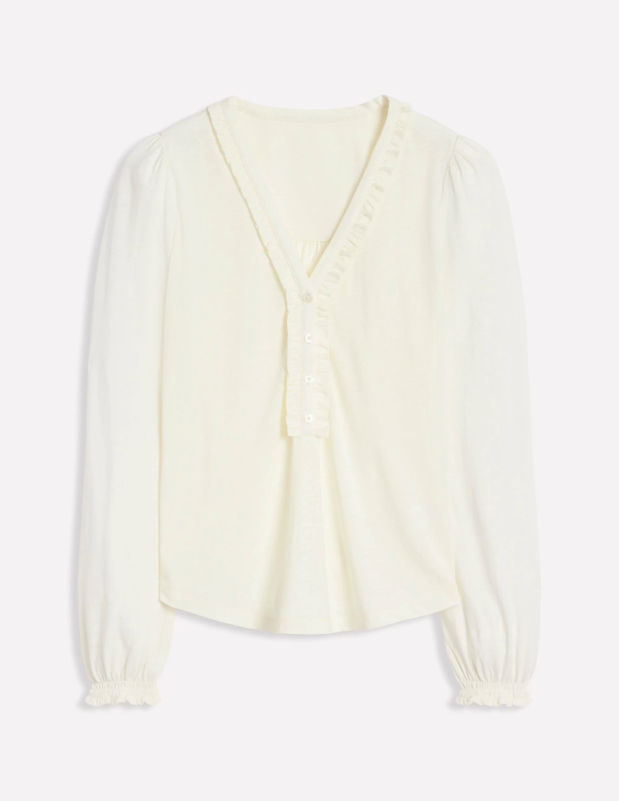  Ruffled Henley Top-Ivory