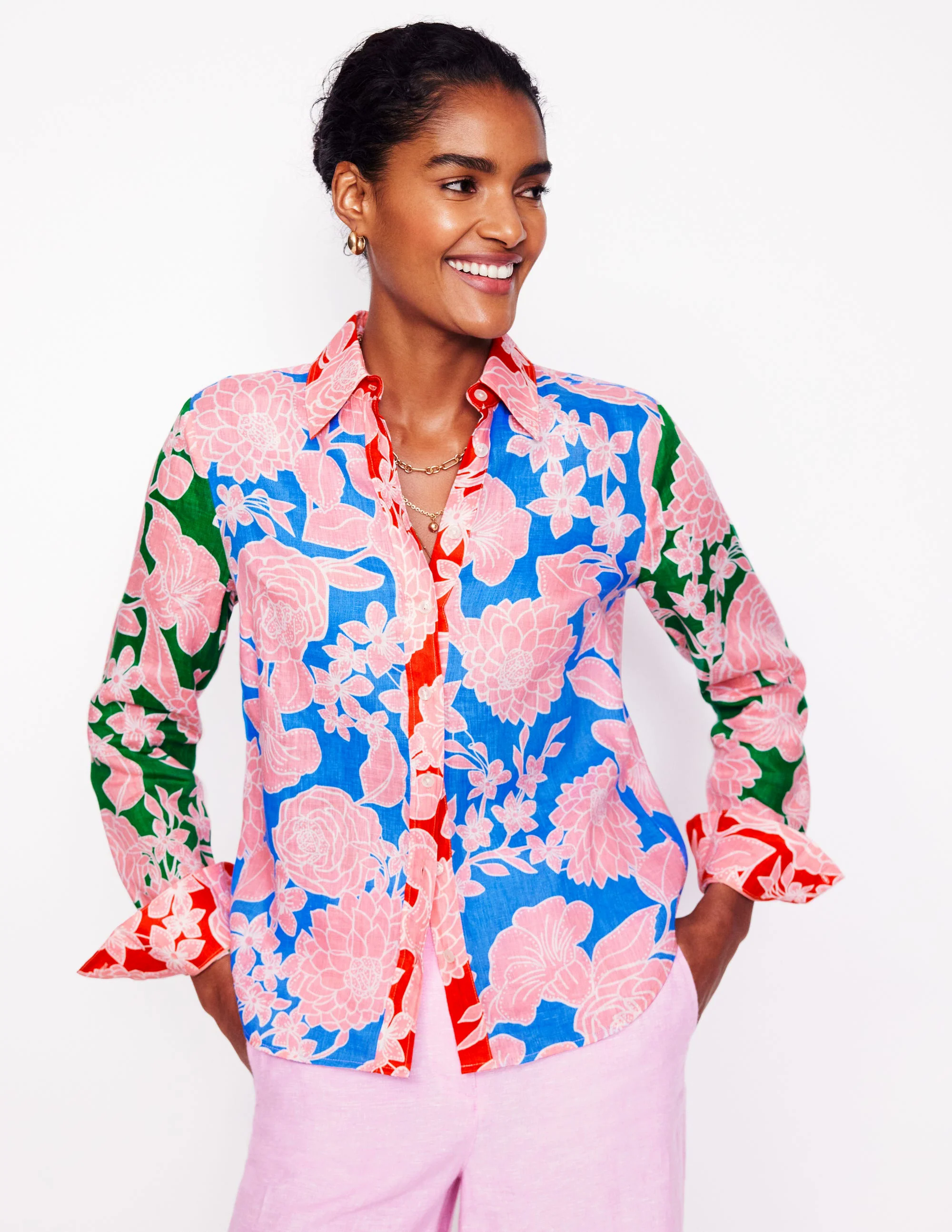 Linen Shirt-Multi, Blossom Cascade