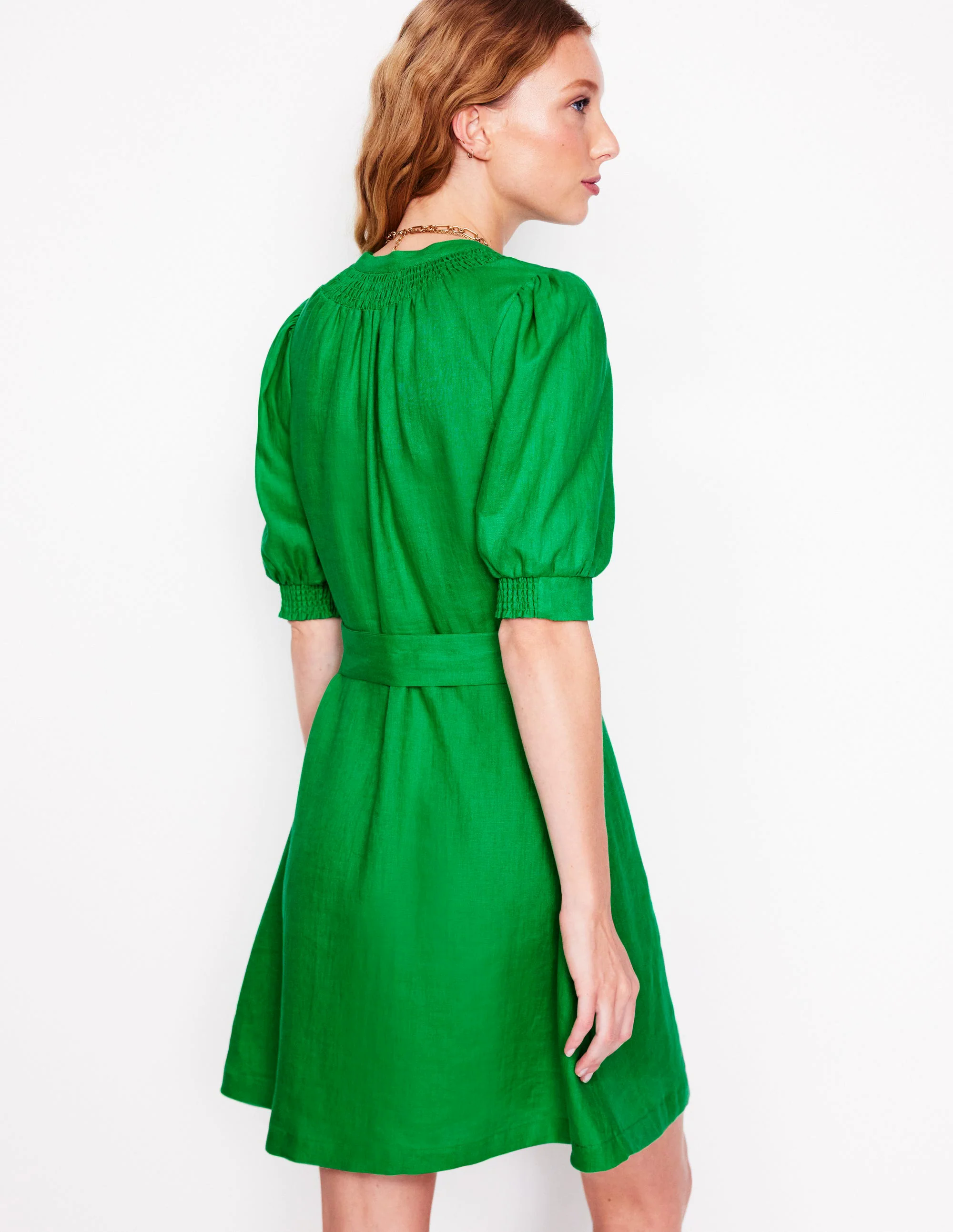  Linen Short Dress-Sapling Green