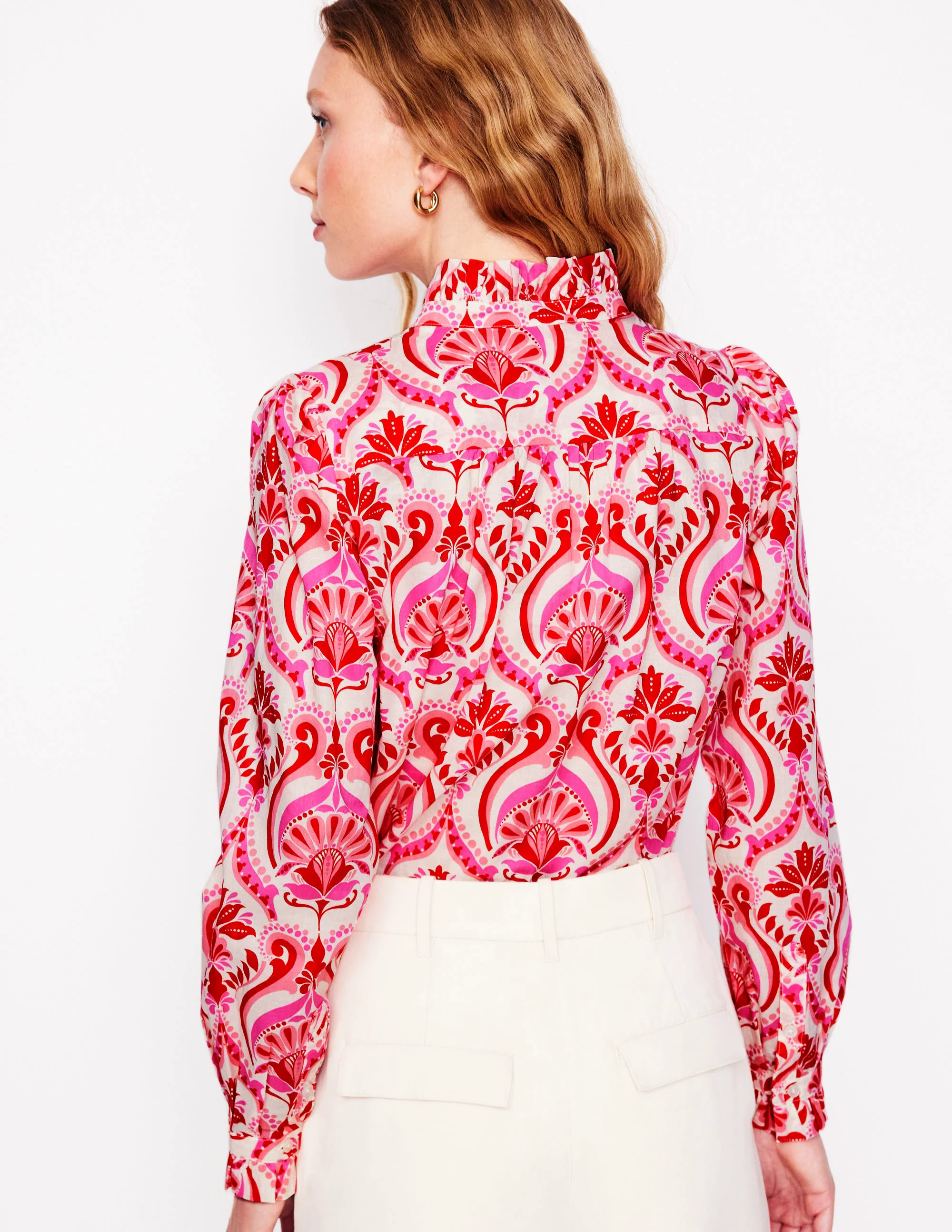 Felicity Cotton Blouse-Poppy Red, Ornamental Floral Felicity Cotton Blouse-Poppy Red, Ornamental Floral