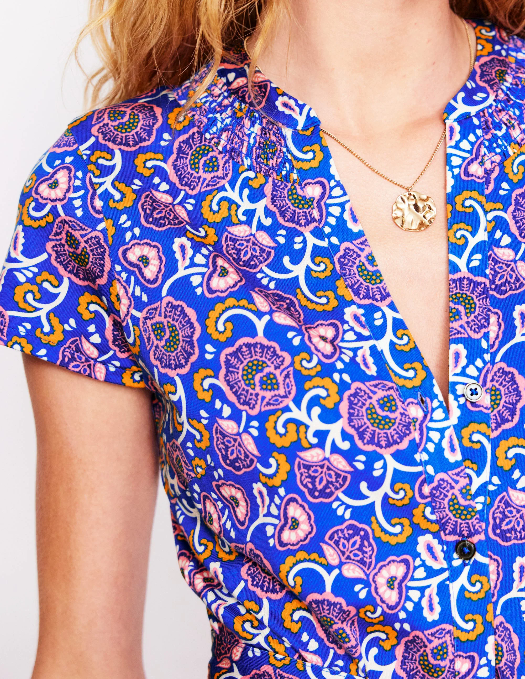 Jersey Shirt Dress-Gallery Blue, Garden Vine