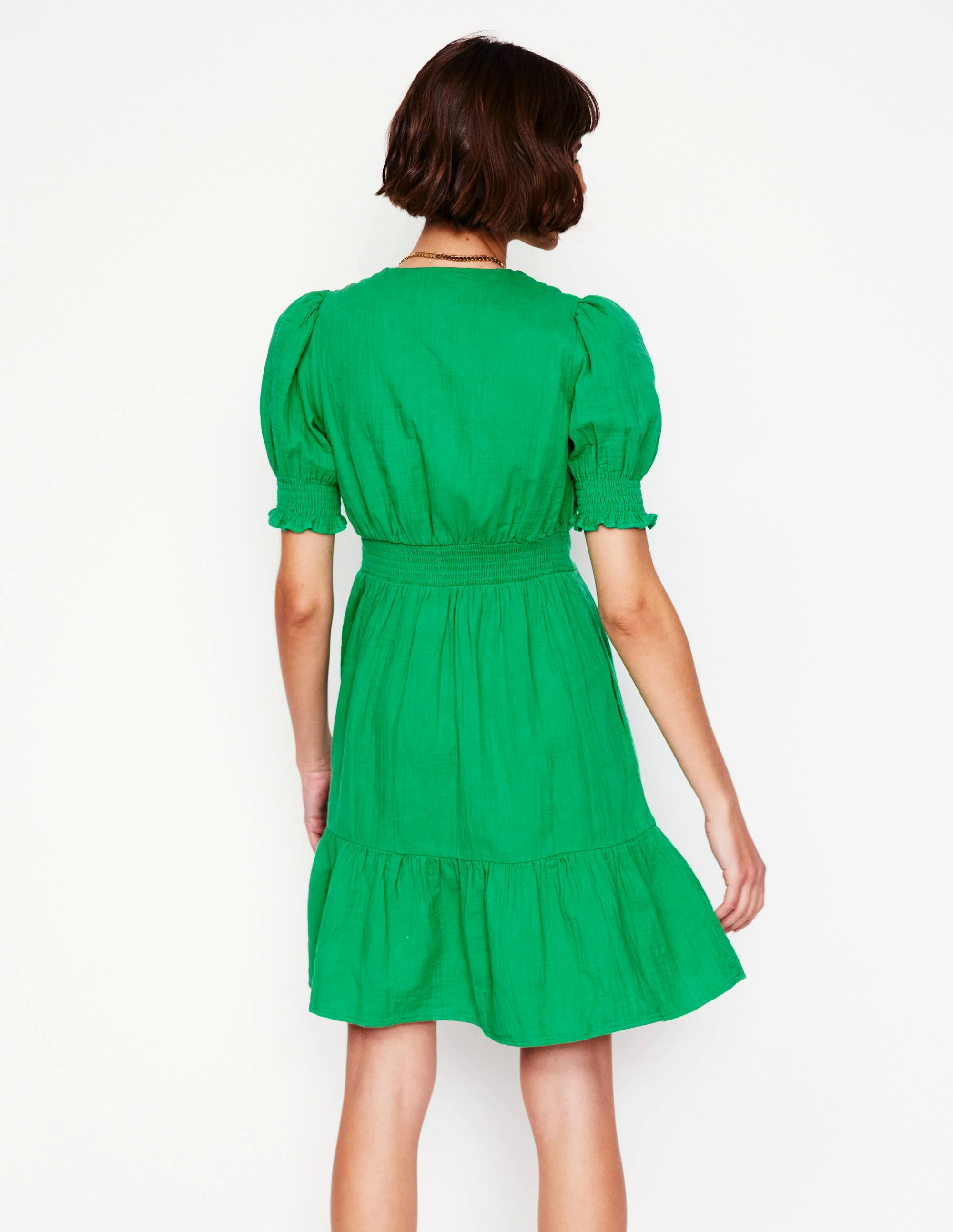  Double Cloth Short Dress-Bright Green