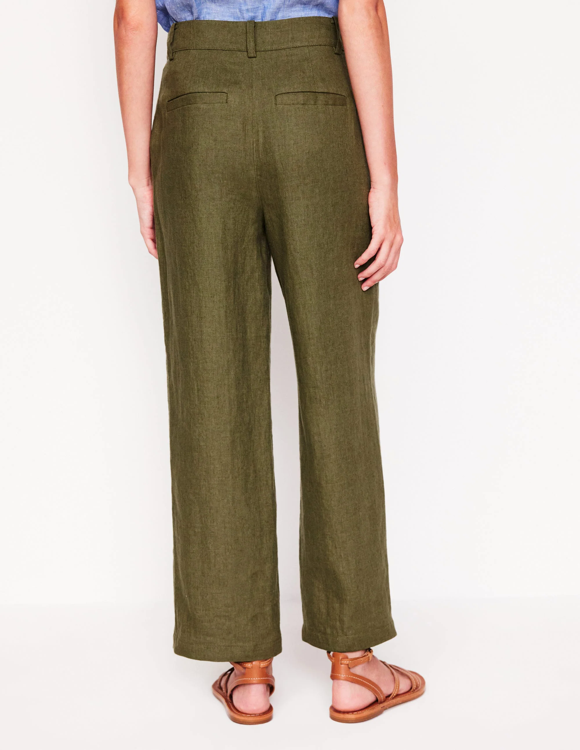  Crop Linen Pants-Woodland Green