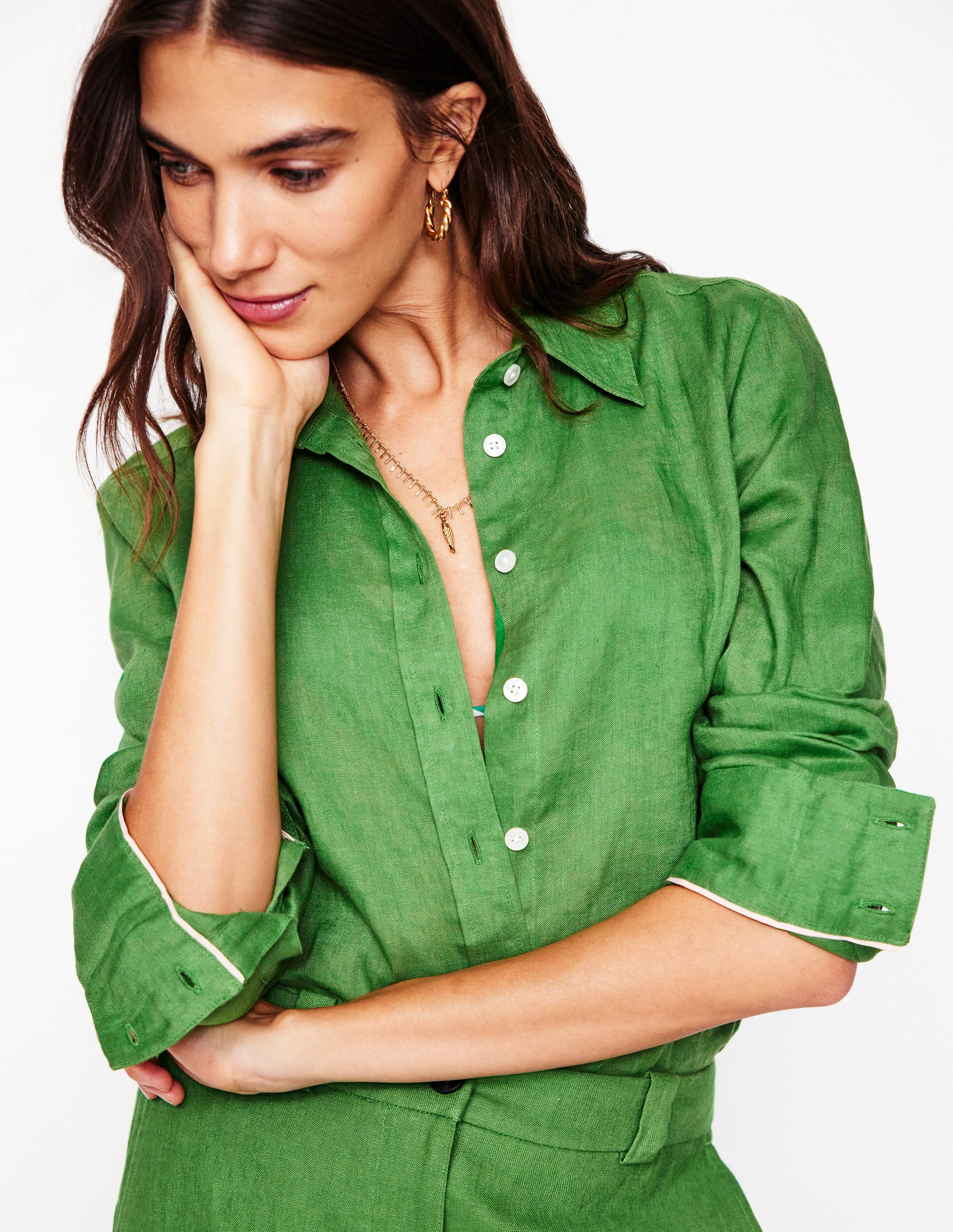 Linen Shirt-Paradise Green
