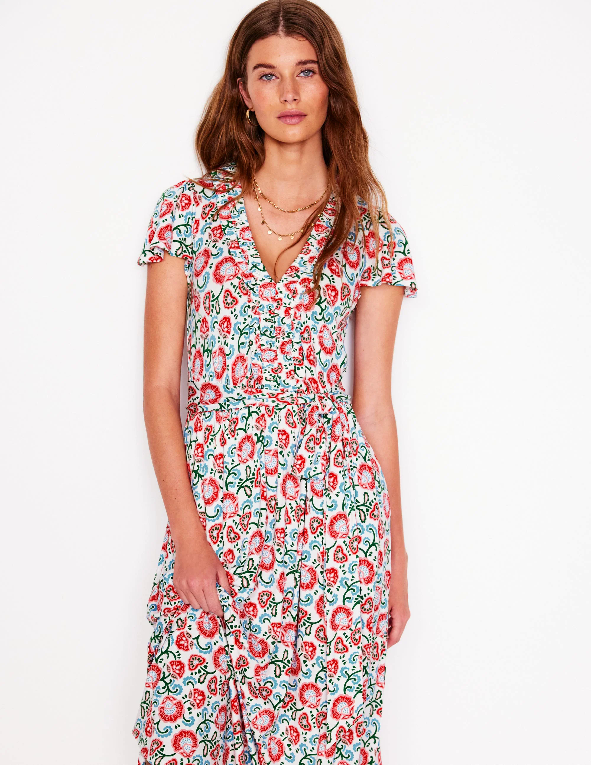 Nicola Jersey Tea Dress-Ivory, Garden Vine Nicola Jersey Tea Dress-Ivory, Garden Vine
