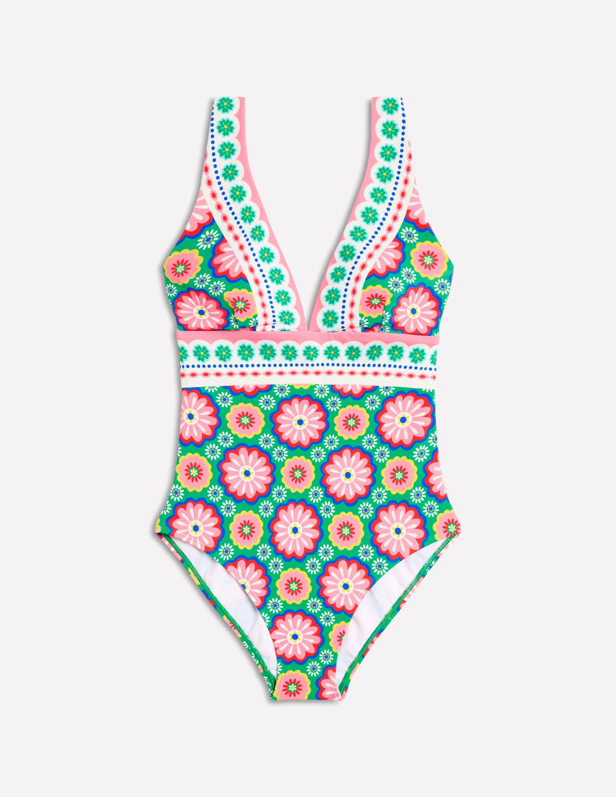  V-Neck Swimsuit-Multi, Flower Tile