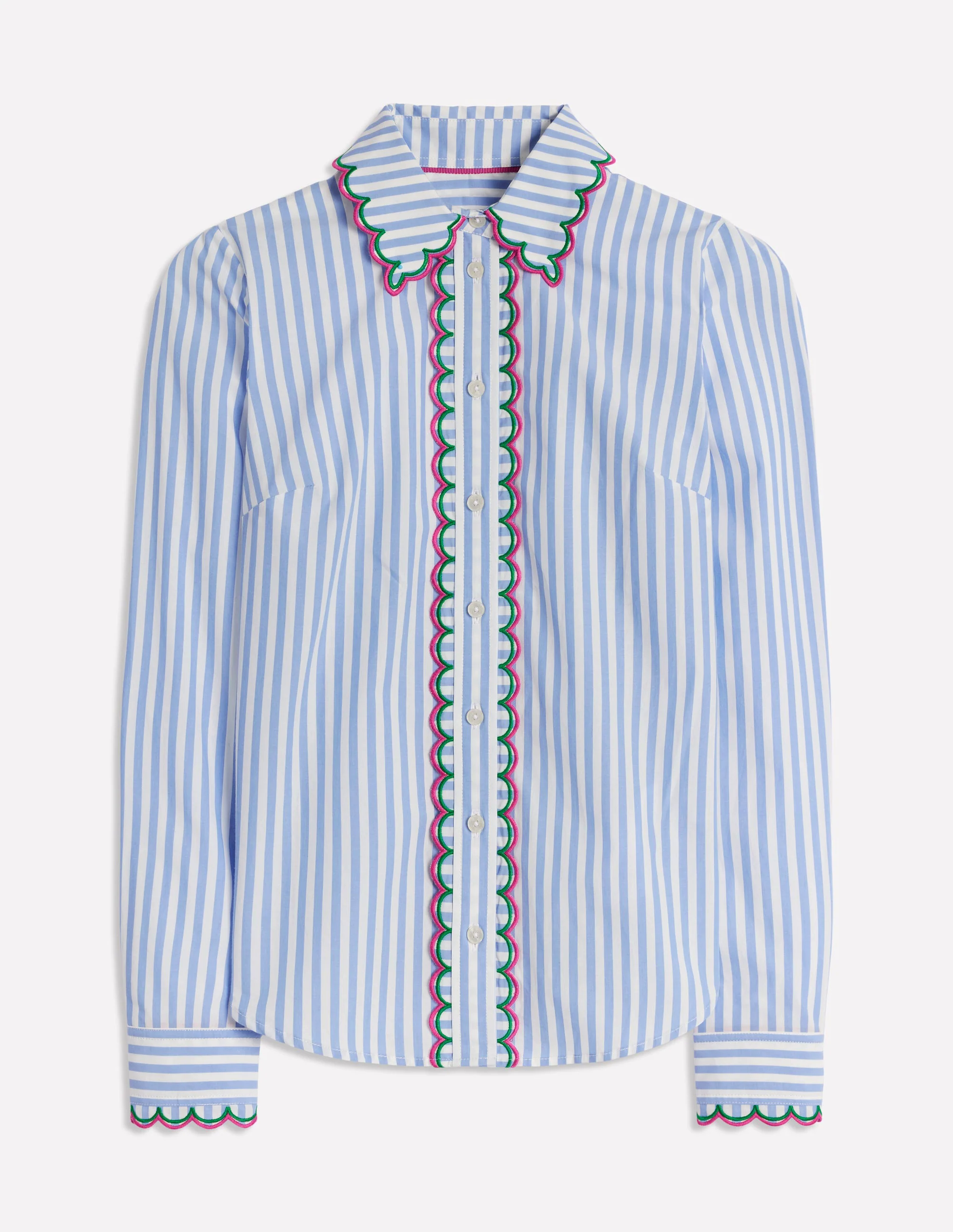  Interest Cotton Shirt-Multi, Blue and Ivory Stripe