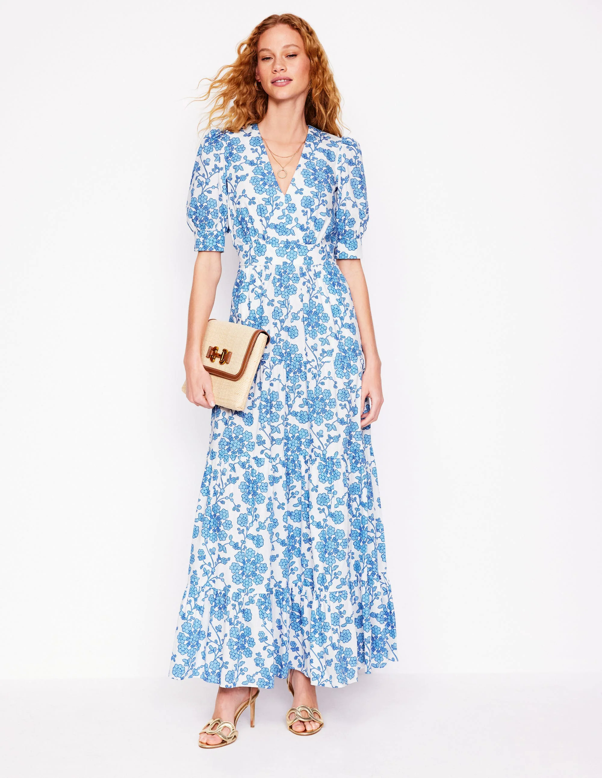  Puff Sleeve Maxi Dress-Ivory, Trailing Yarrow