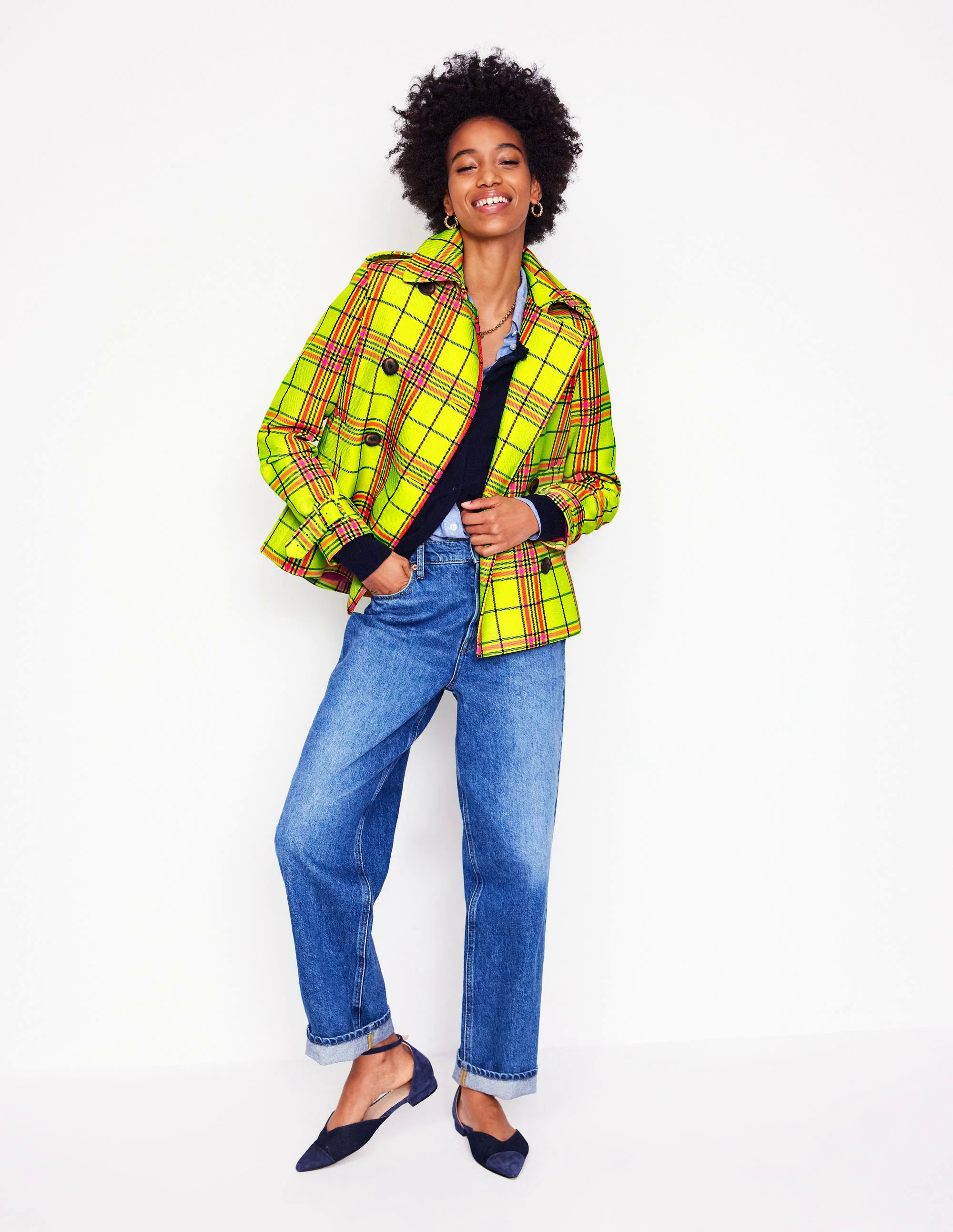  Cropped Trench-Neon Yellow Check