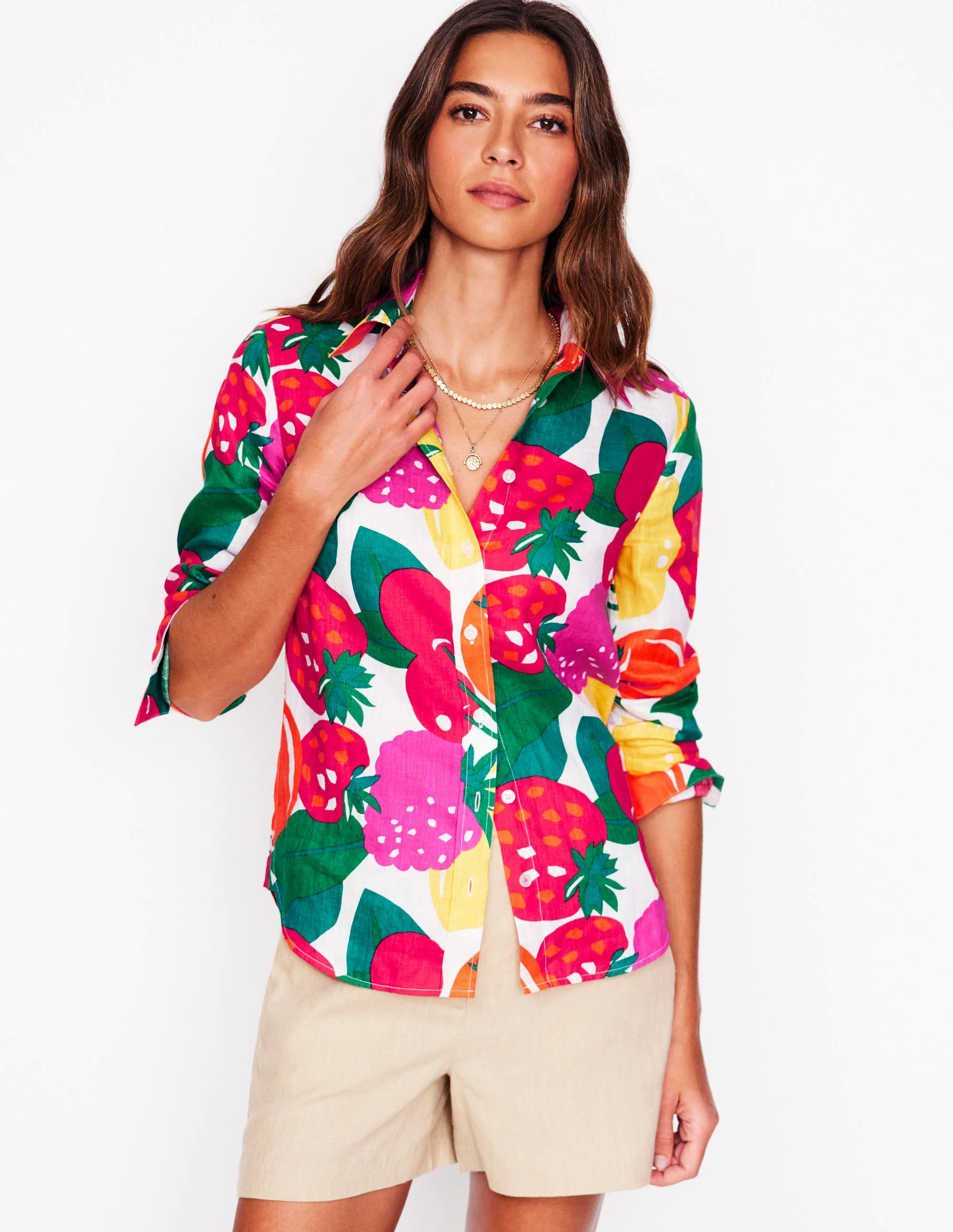  Linen Shirt-Multi, Summer Fruits
