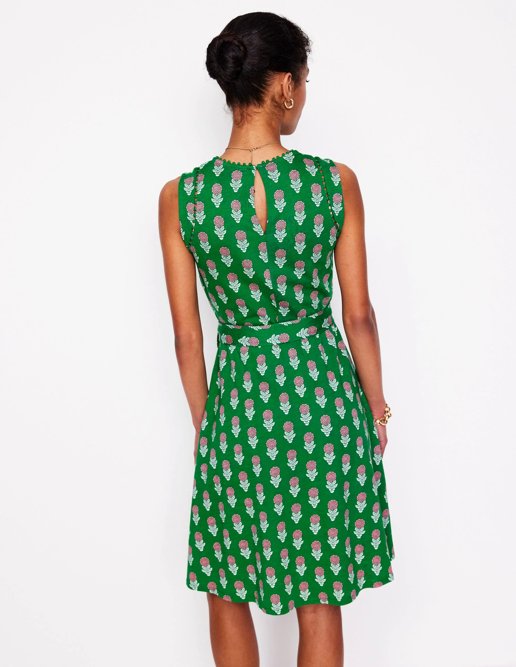 Mila Trim Short Jersey Dress-Rich Emerald, Dahlia Sprig Mila Trim Short Jersey Dress-Rich Emerald, Dahlia Sprig