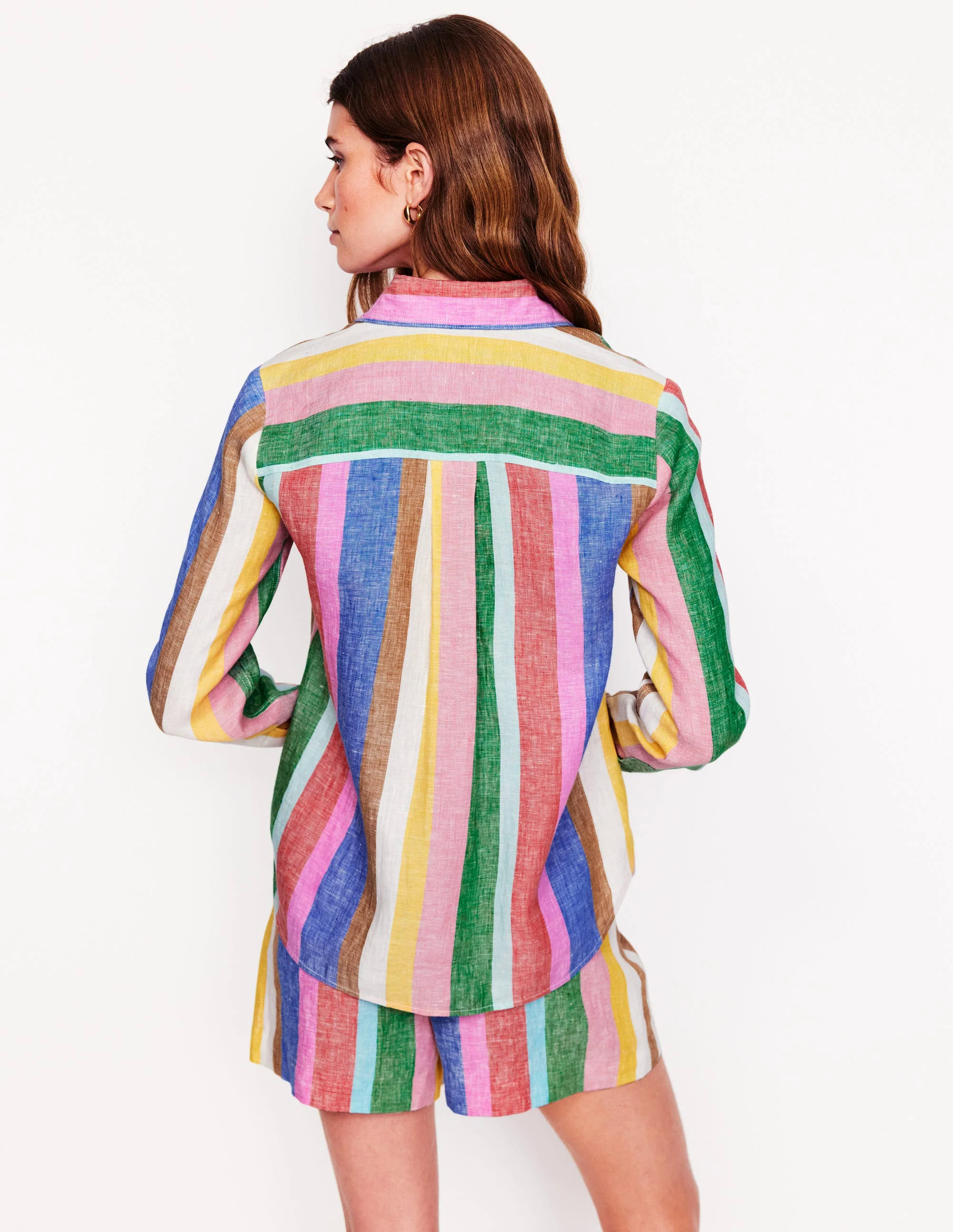 Linen Shirt-Bright Rainbow Stripe