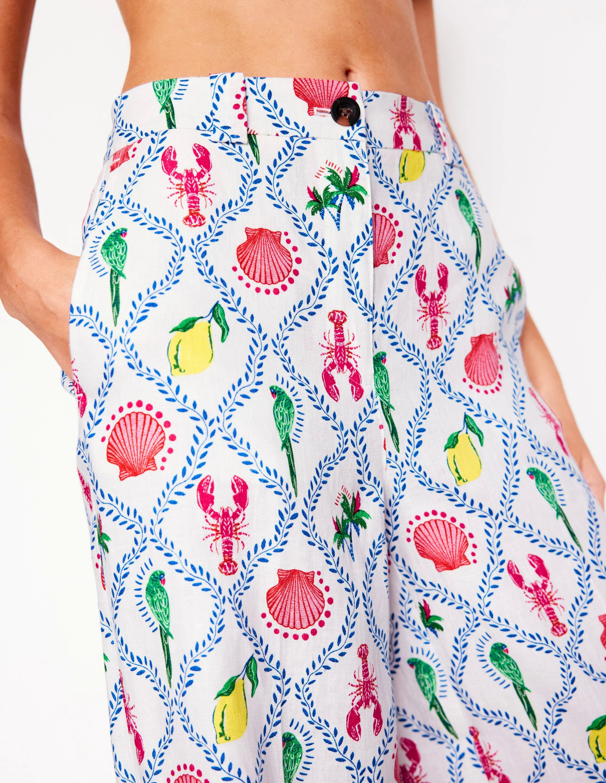 Linen Pants-Ivory, Tropical Bonanza Vine
