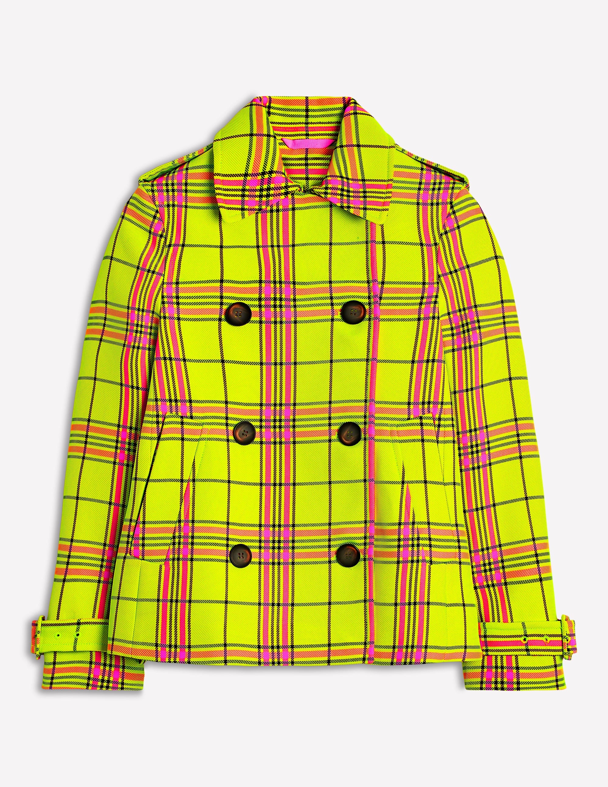  Cropped Trench-Neon Yellow Check