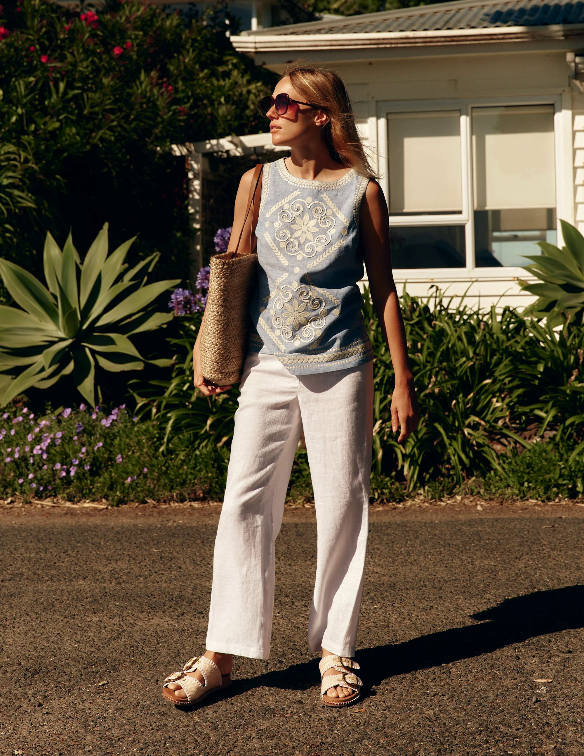 Westbourne Crop Linen Pants-White Westbourne Crop Linen Pants-White