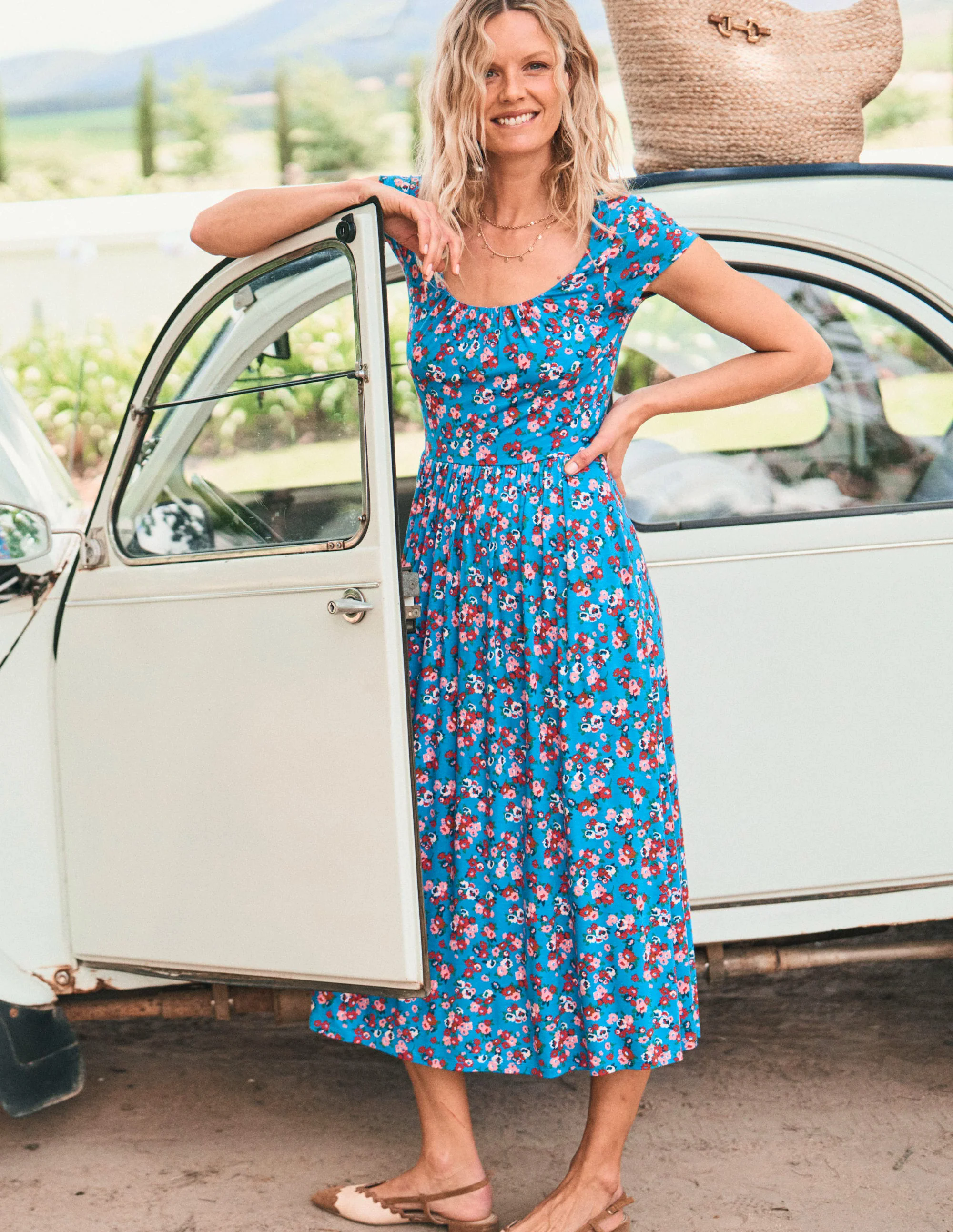  Jersey Dress-Cerulean Blue, Painterly Posy