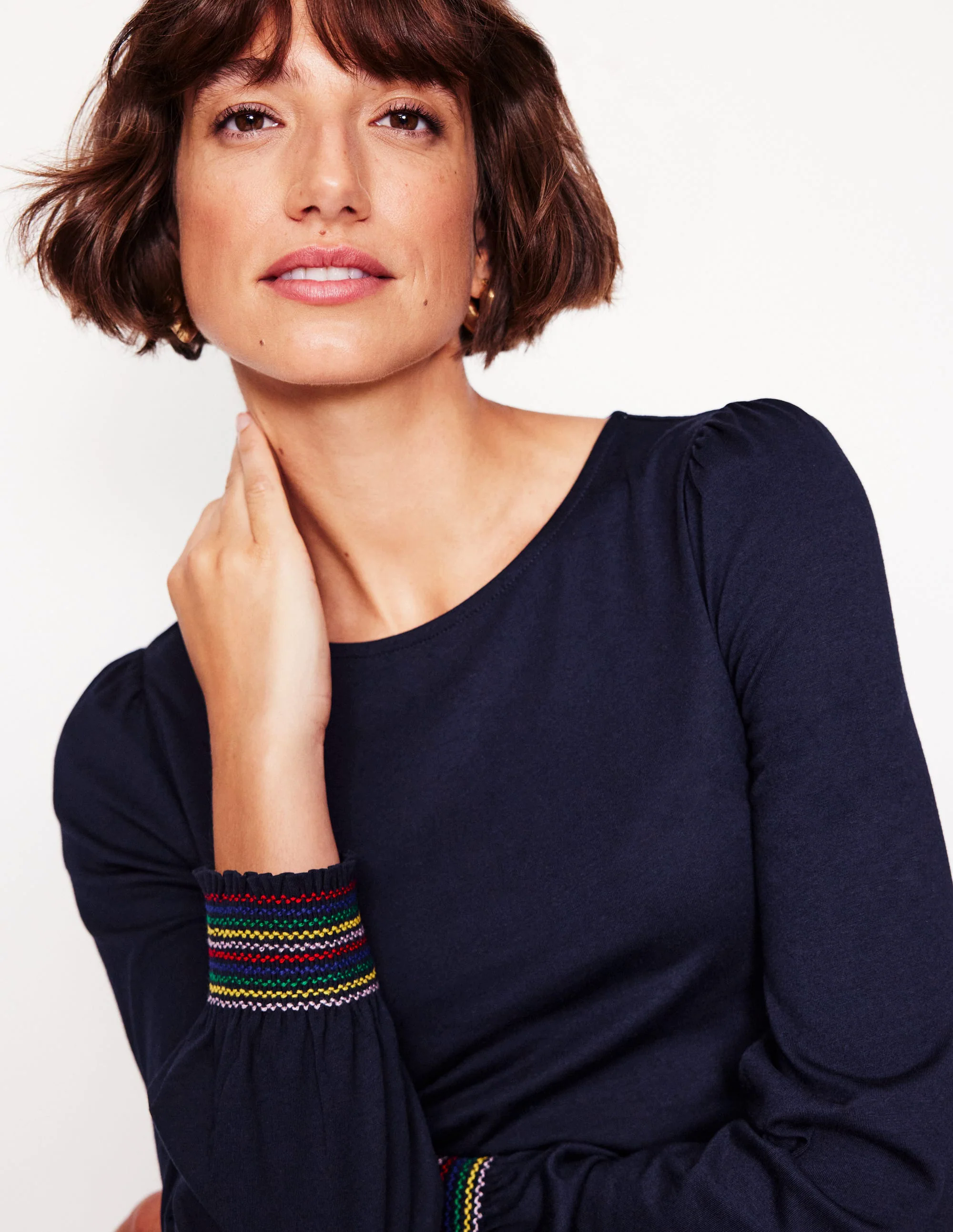 Smocked Cuff Supersoft Top-Navy Smocked Cuff Supersoft Top-Navy