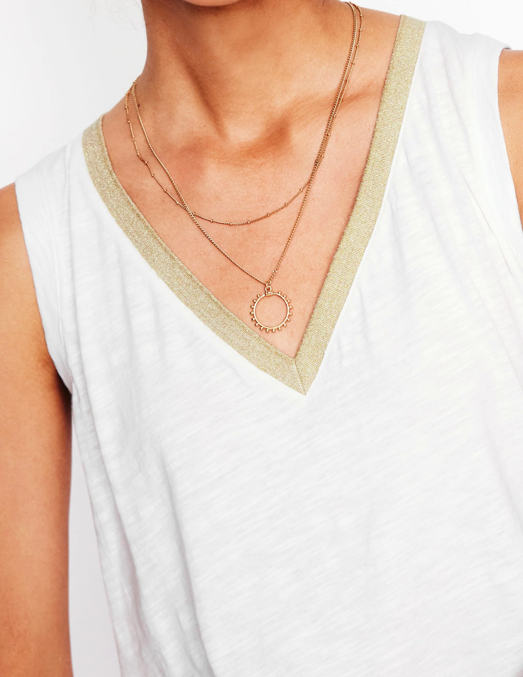 Metallic Trim V Neck Vest-White Metallic Trim V Neck Vest-White