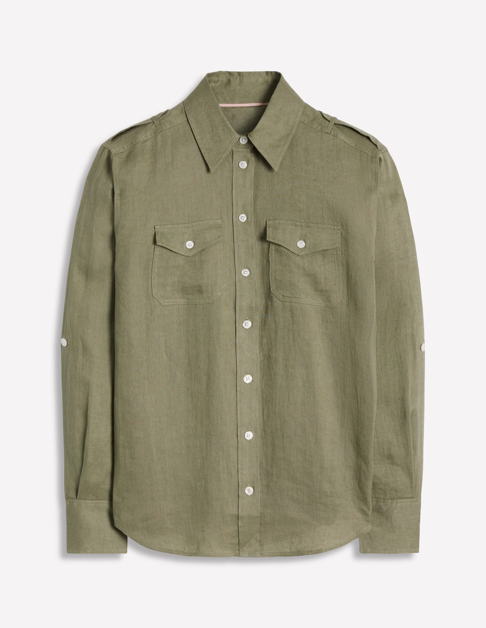 Longline Linen Safari Shirt-Larch Green Longline Linen Safari Shirt-Larch Green