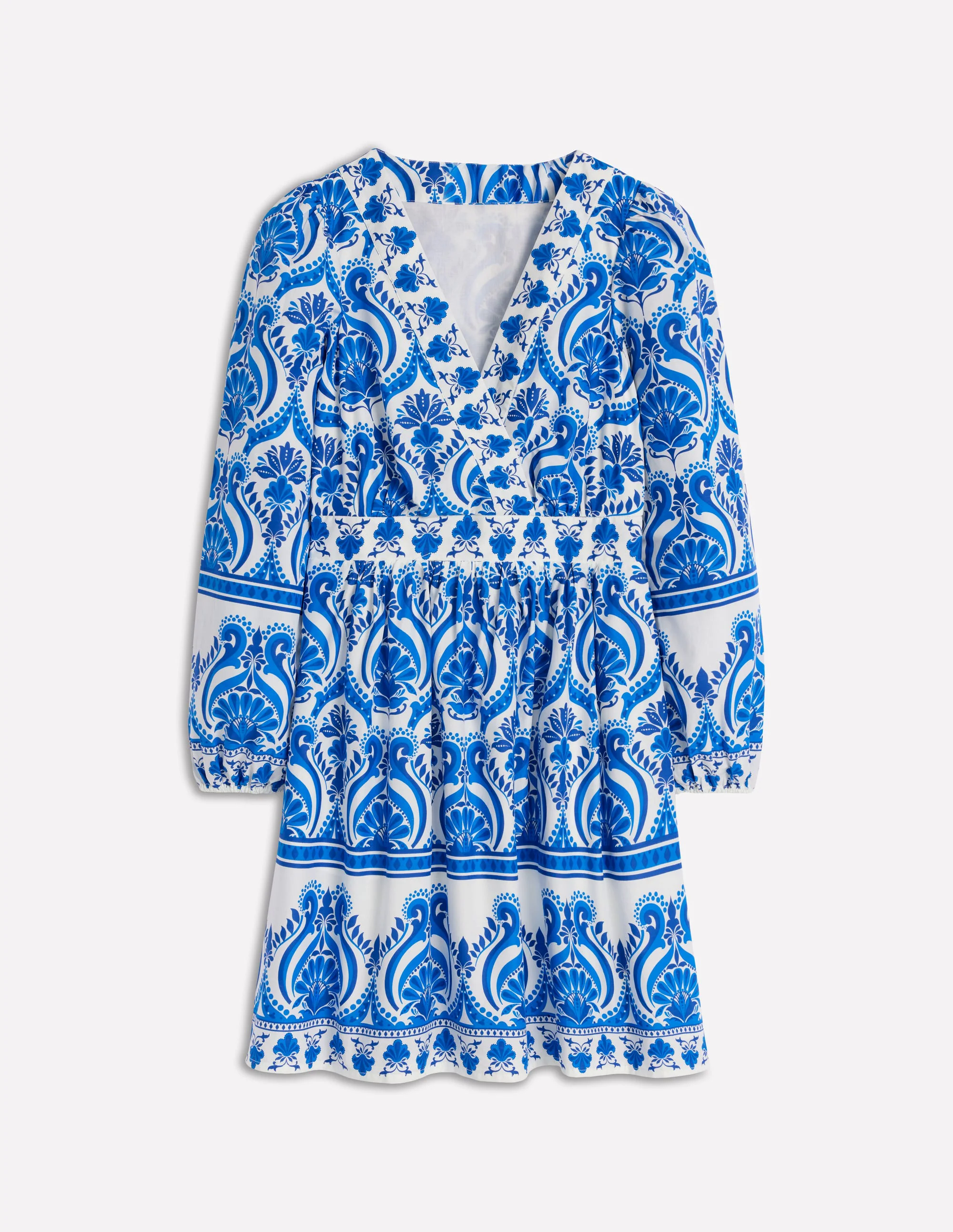 Mya Cotton Short Dress-Blue, Ornamental Floral Mya Cotton Short Dress-Blue, Ornamental Floral