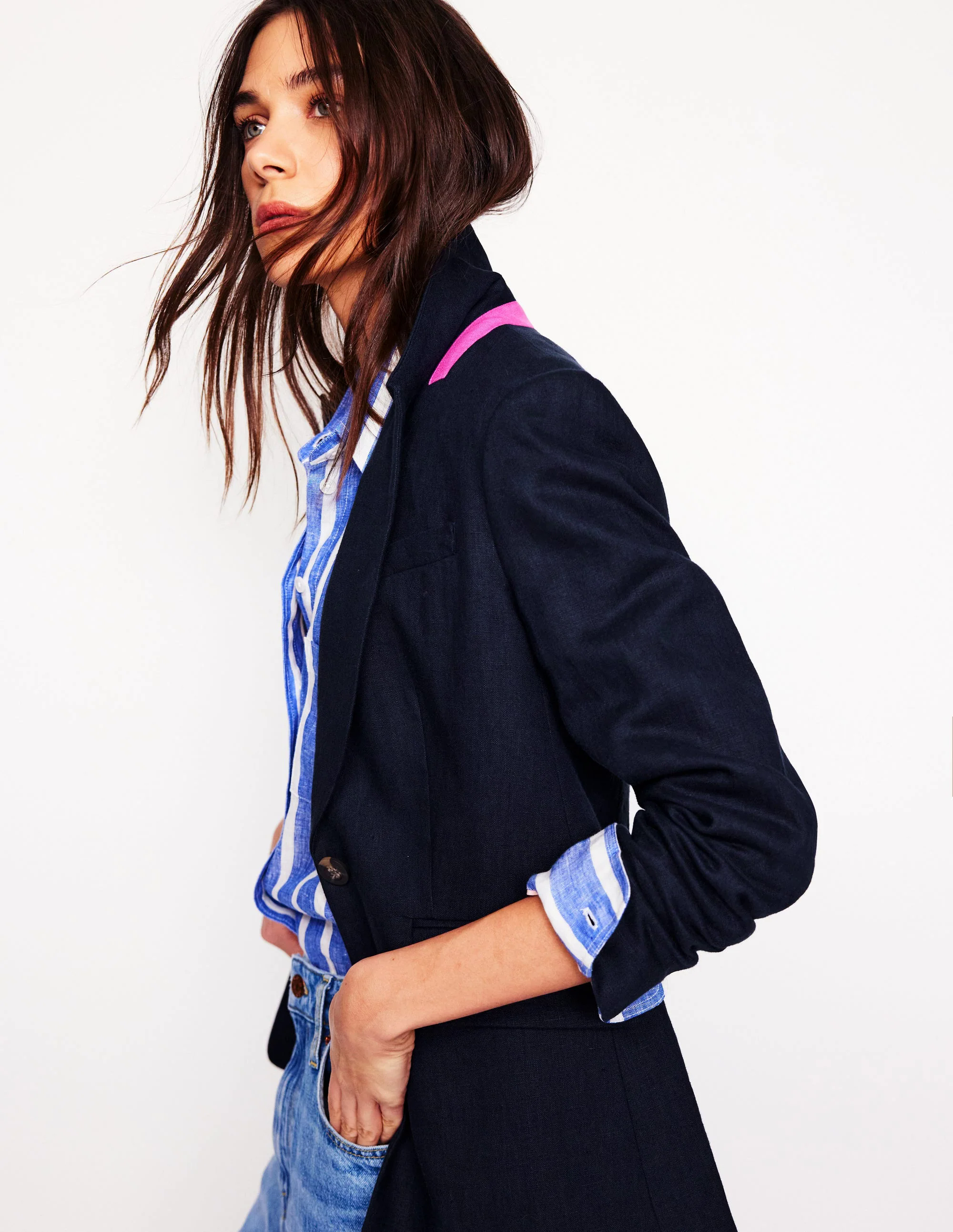  Linen Blazer-Navy