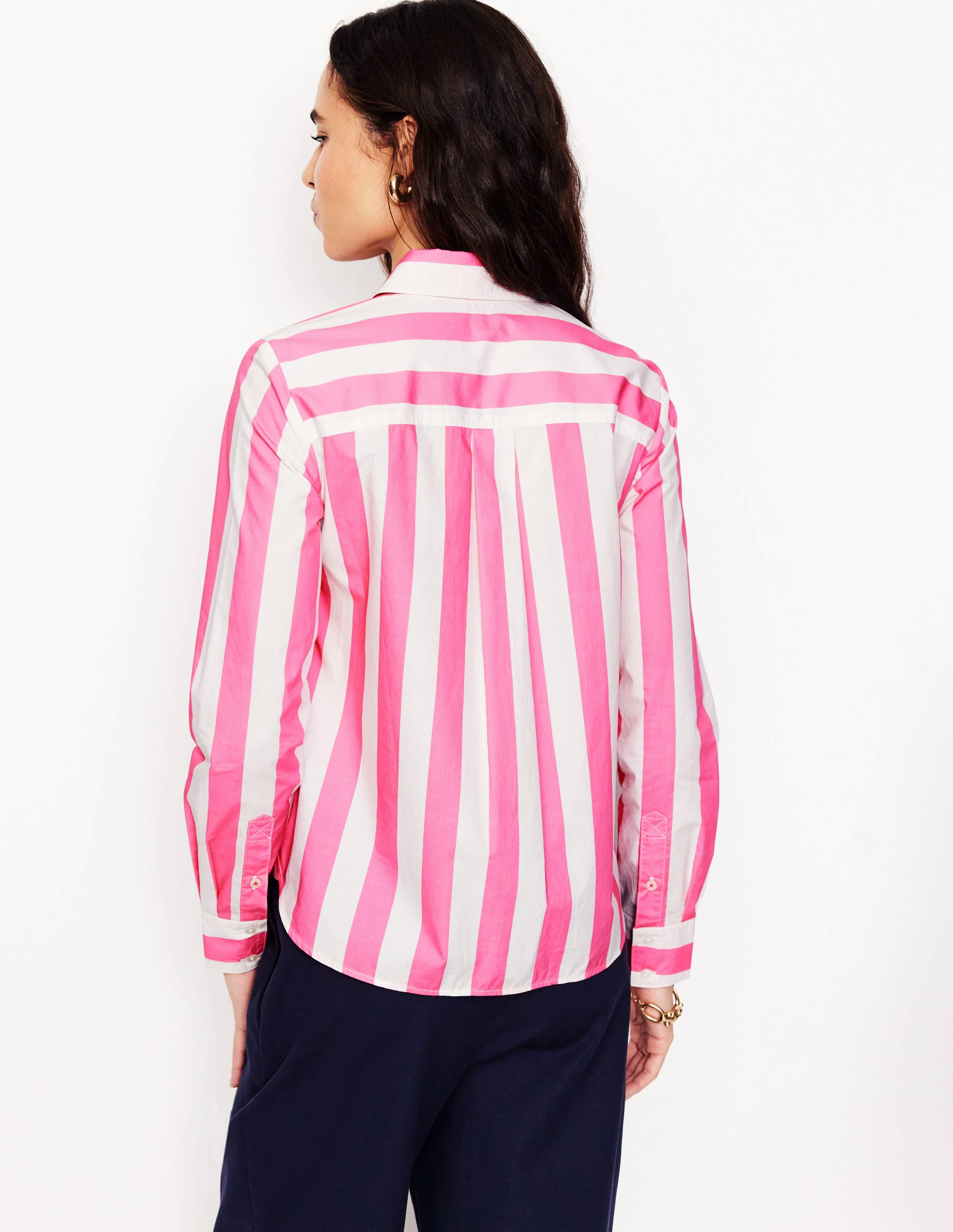  Cotton Shirt-Pink Rose Wide Stripe