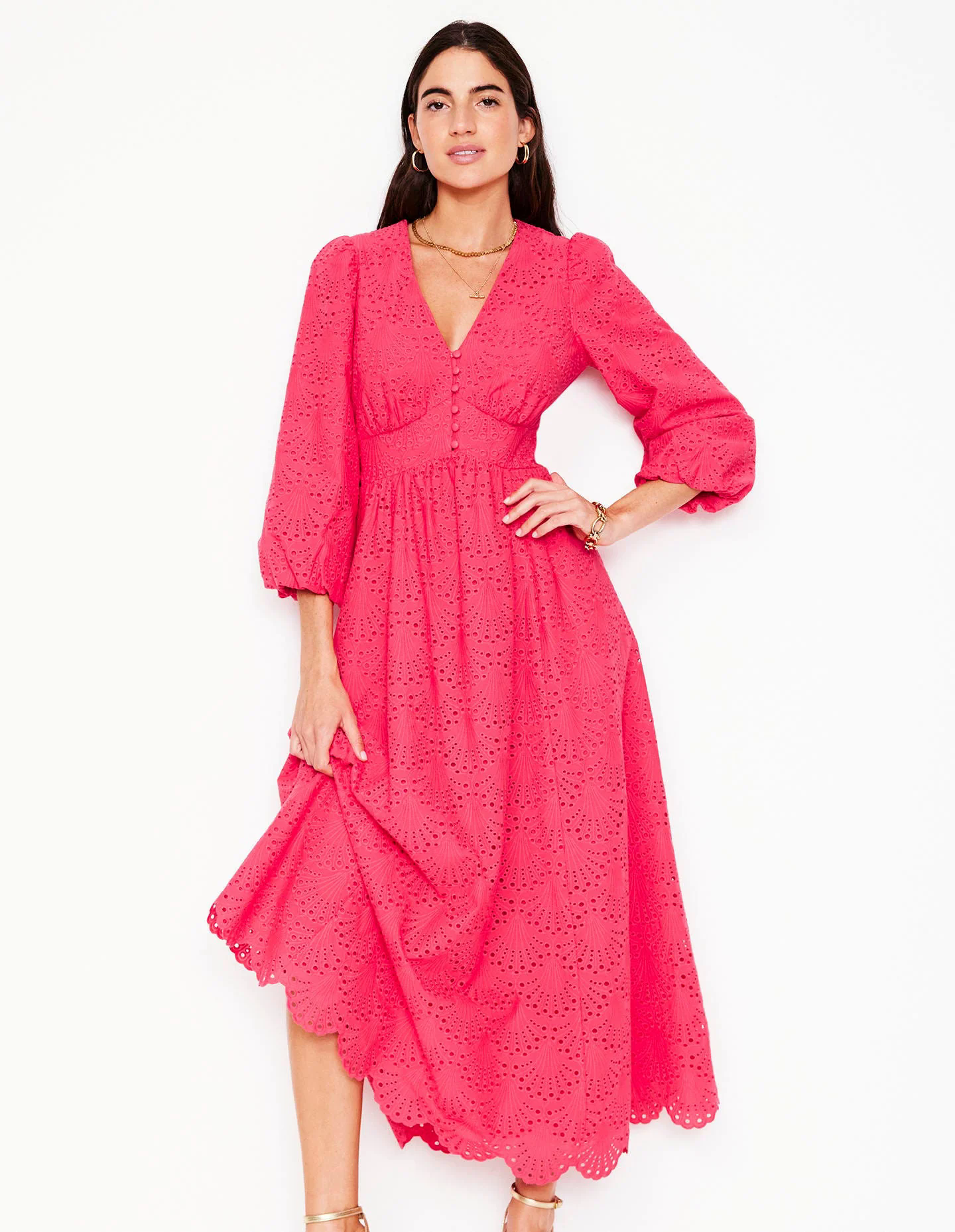 Lola Broderie Maxi Dress-Camelia Pink Lola Broderie Maxi Dress-Camelia Pink